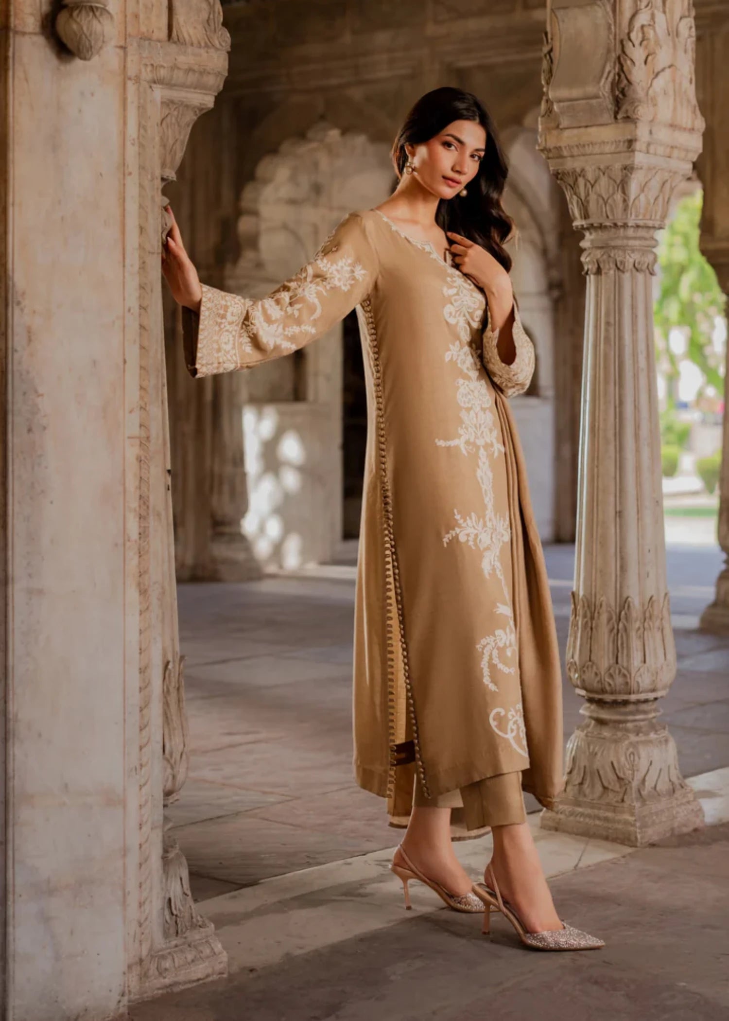 linen Kurta Set in Champagne