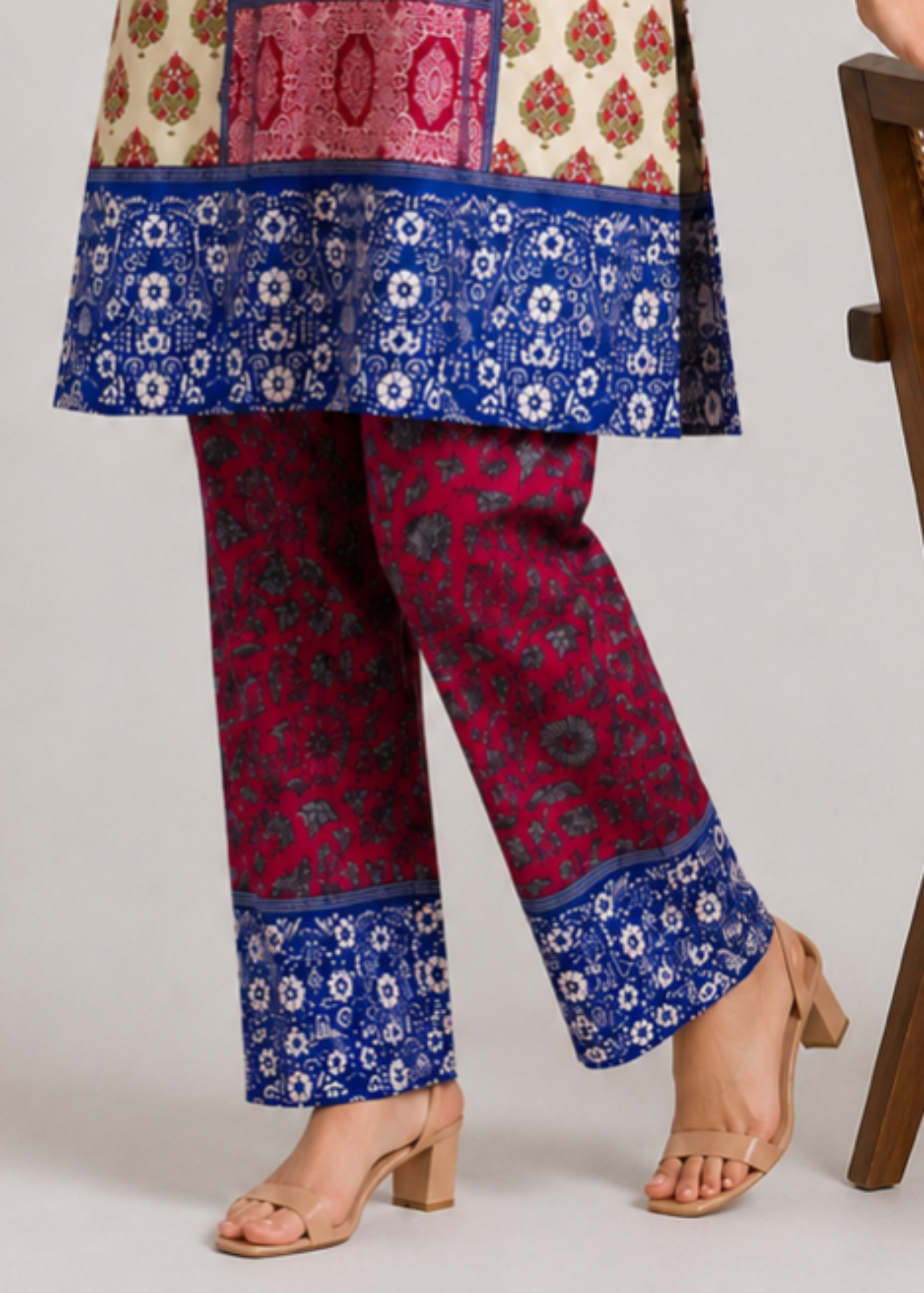 lawn Unstitched in Navy blue, wine red