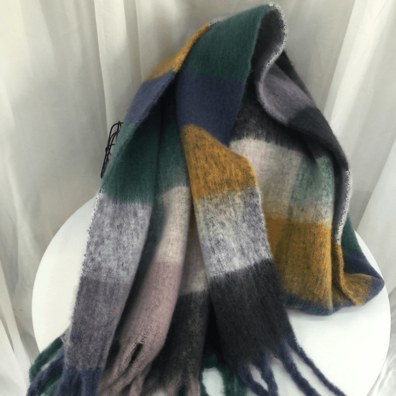 Women'S Autumn Colorful Striped Warm Cashmere Plaid Scarf