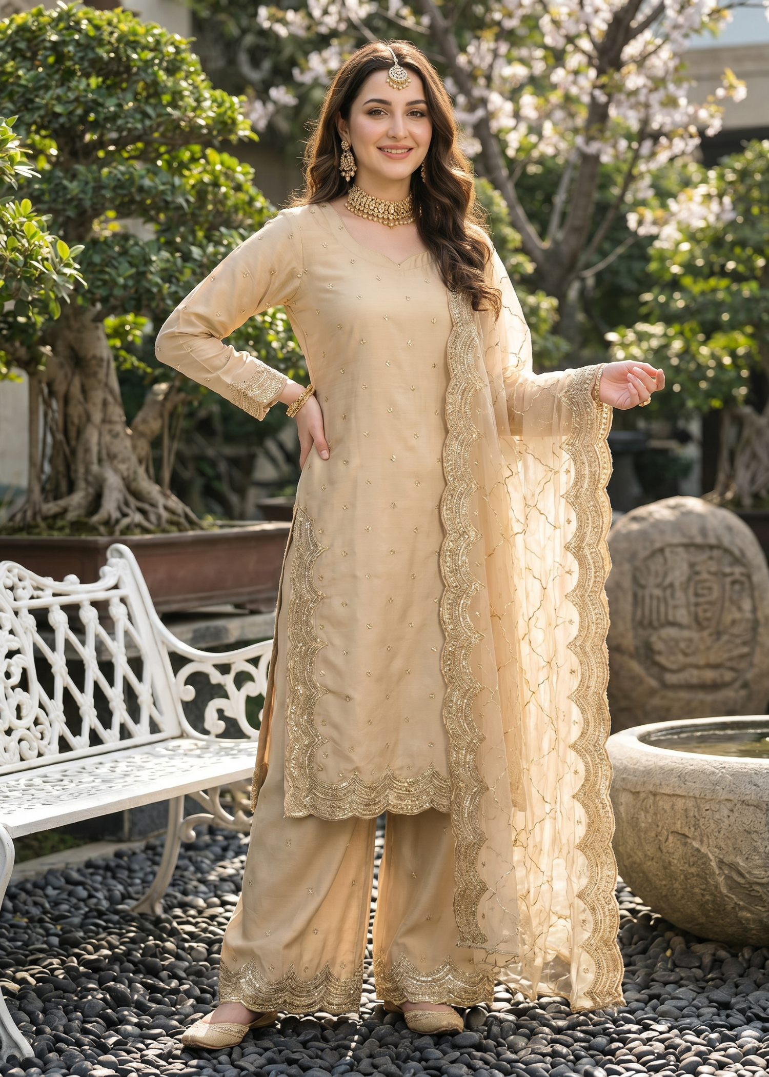 kattan silk Kurta Set in Beige