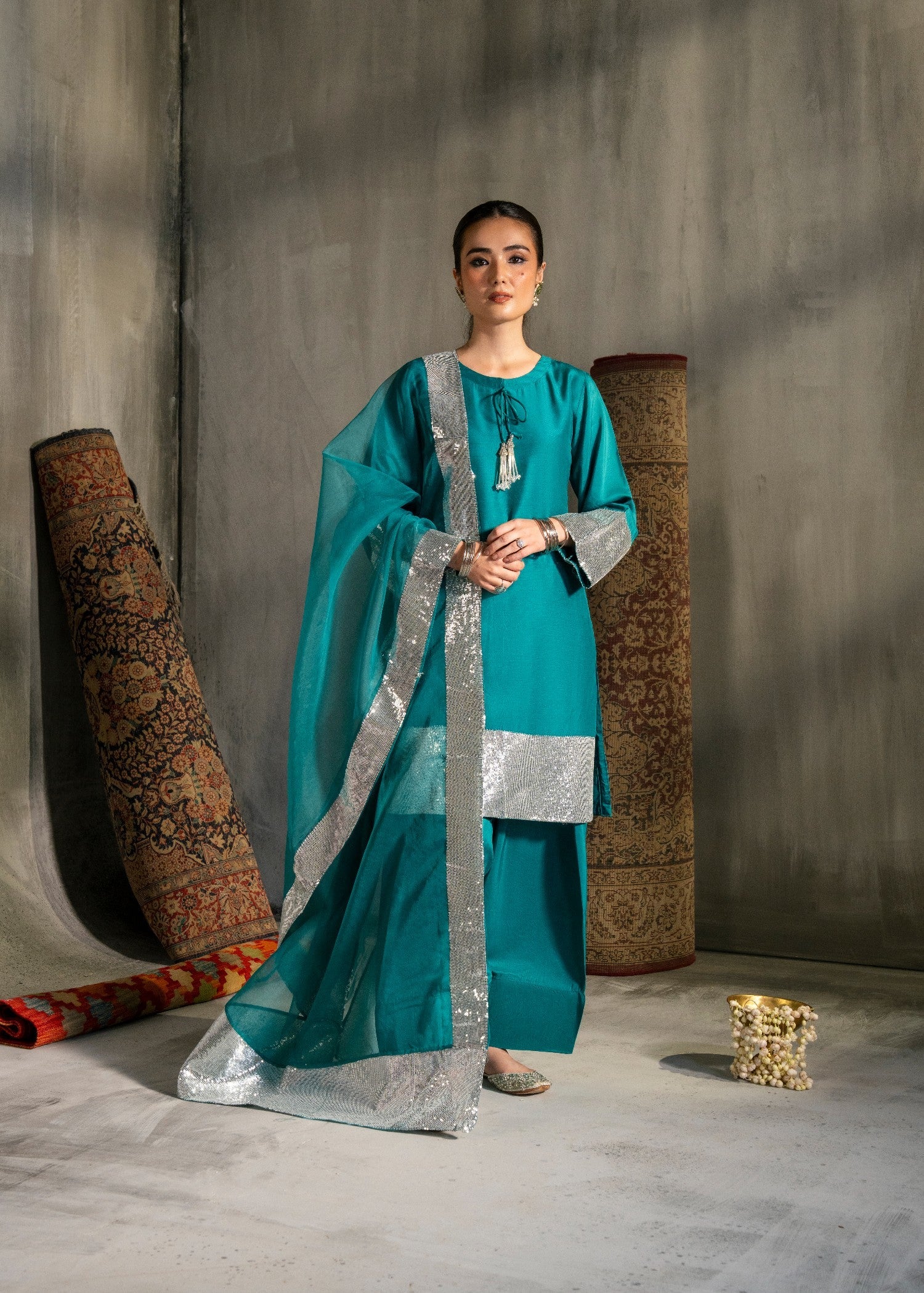 viscose Kurta Set in Dark cyan