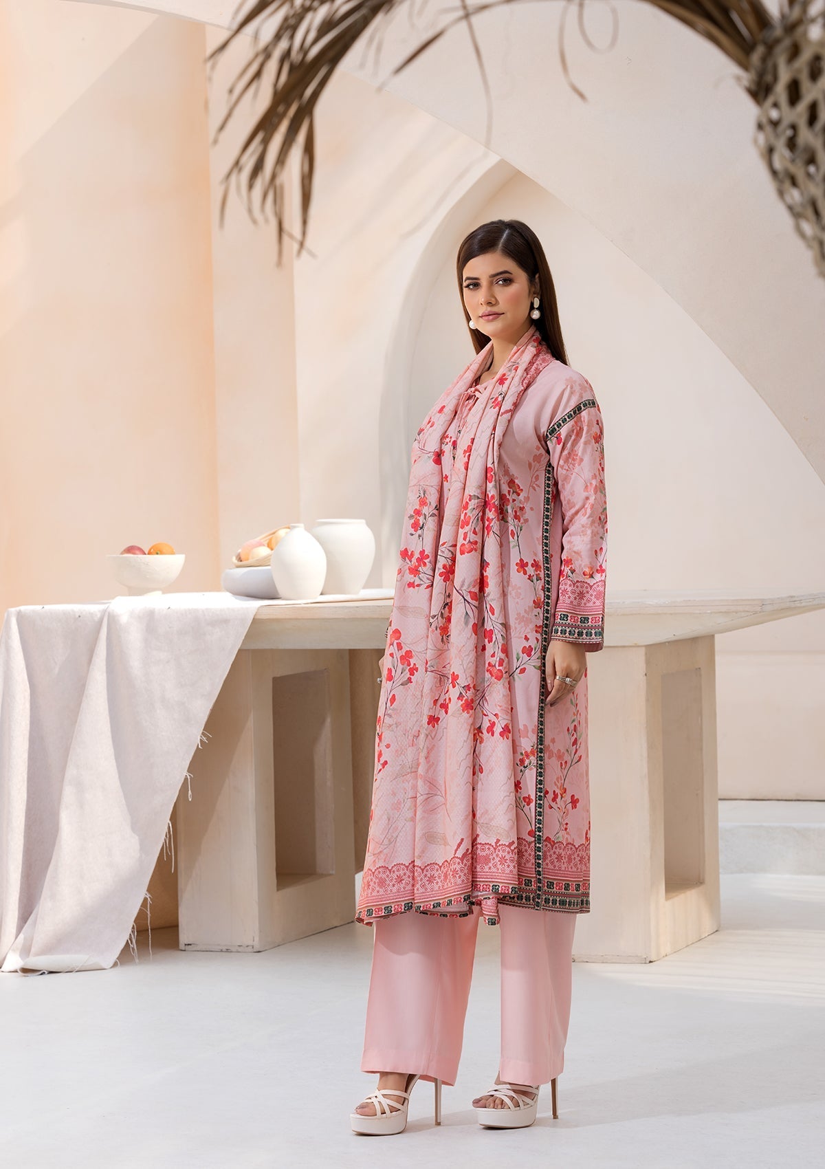 linen Kurta Set in Pink