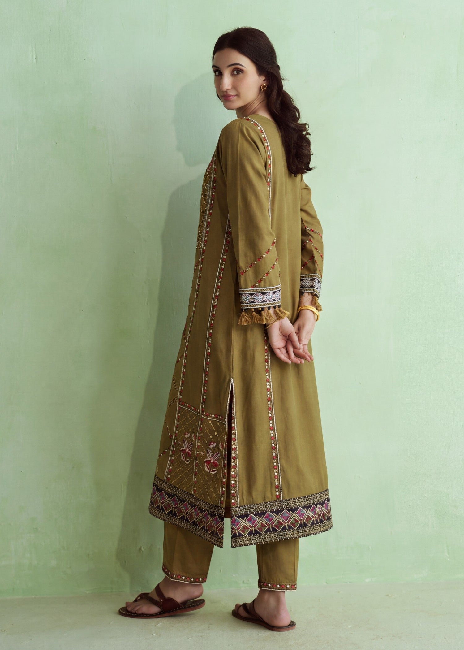 cotton Kurta Set in Coffee brown