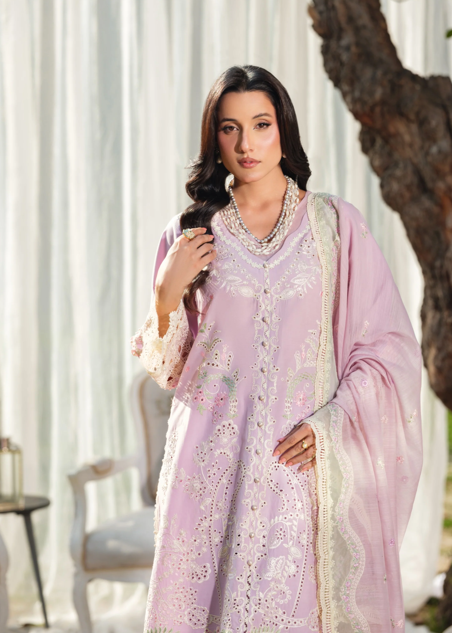 lawn Kurta Set in Mauve pink