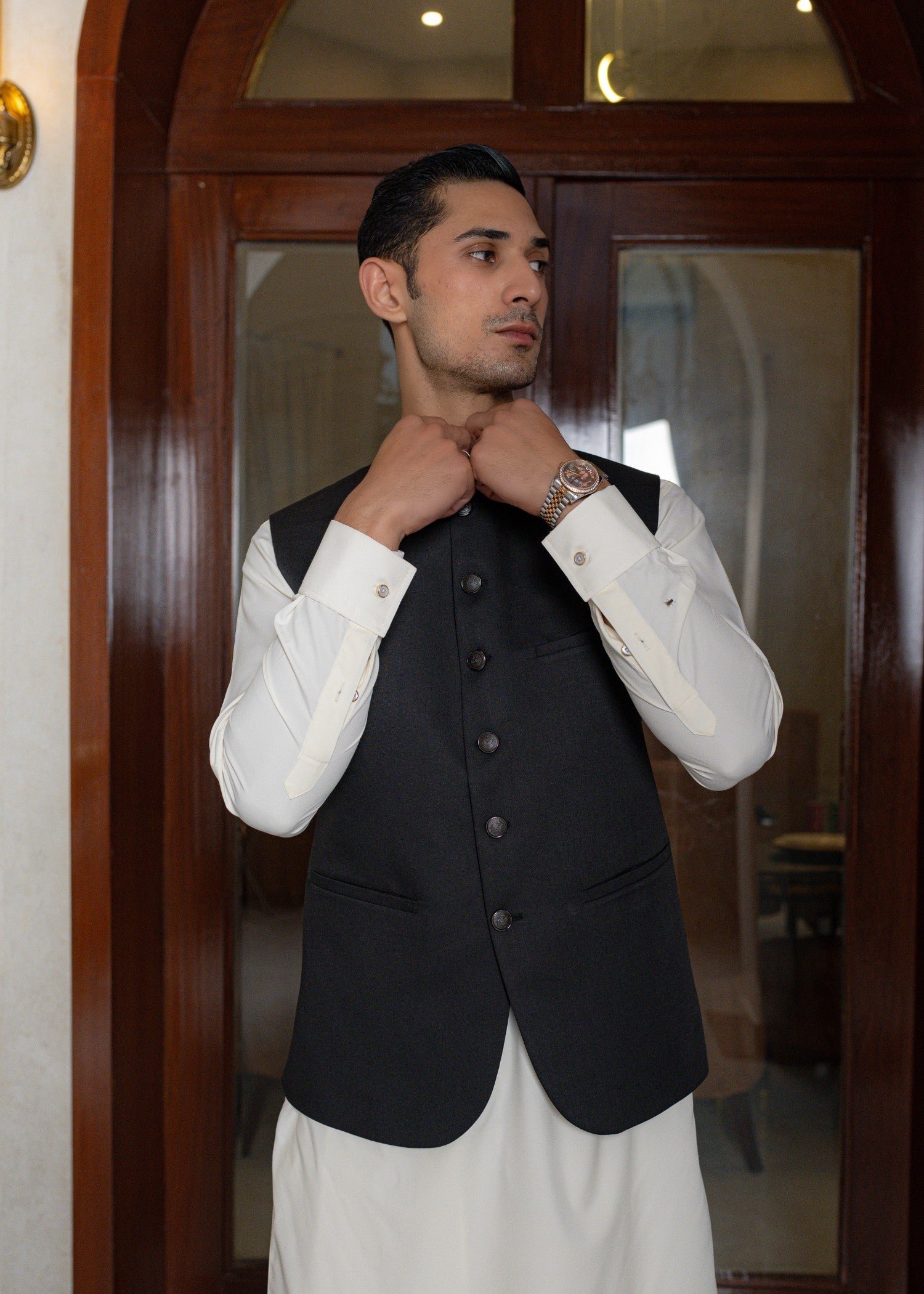 rayon Waistcoat in Black