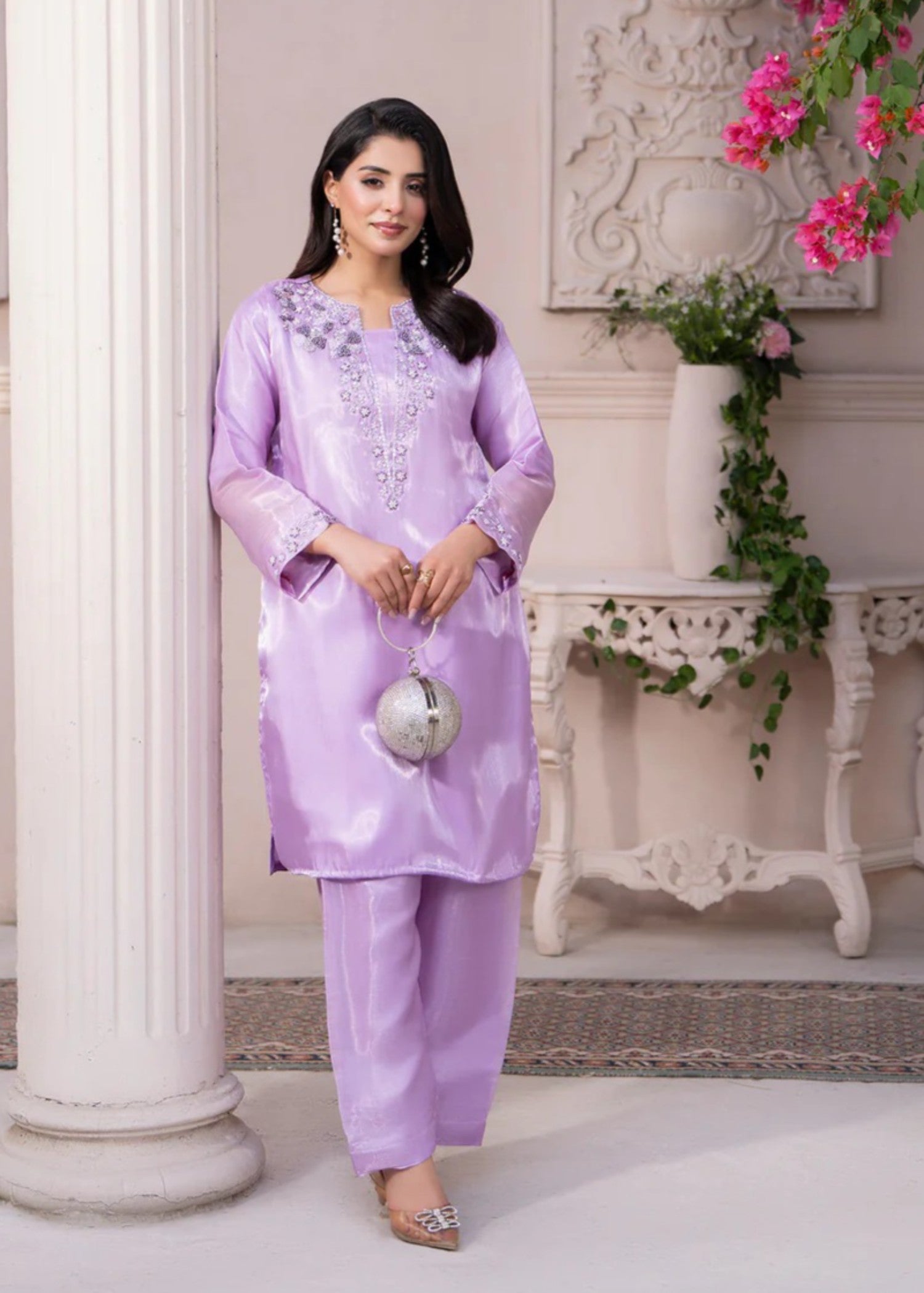 silk Kurta Set in Lavender mist