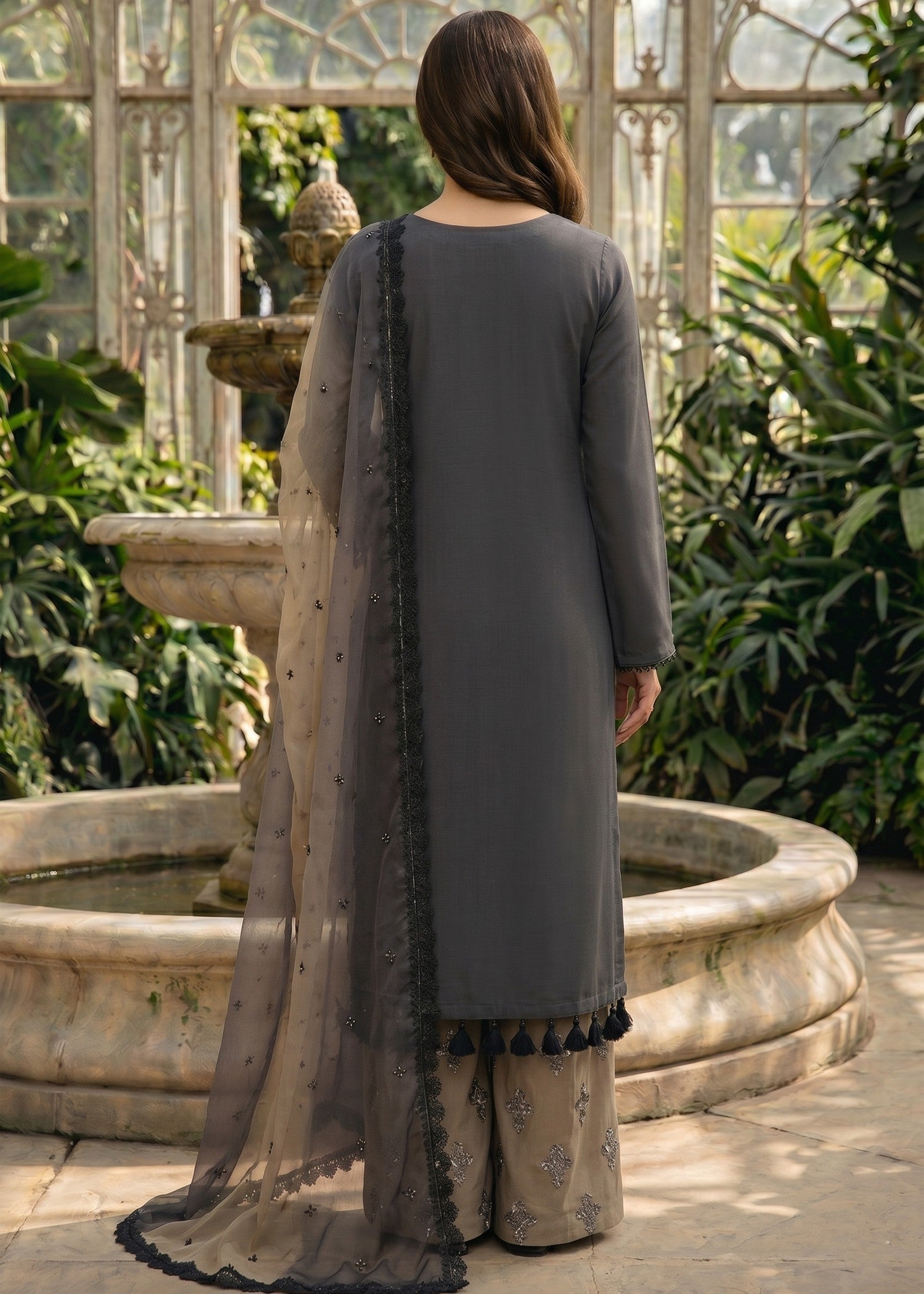 poly lawn Kurta Set in Midnight