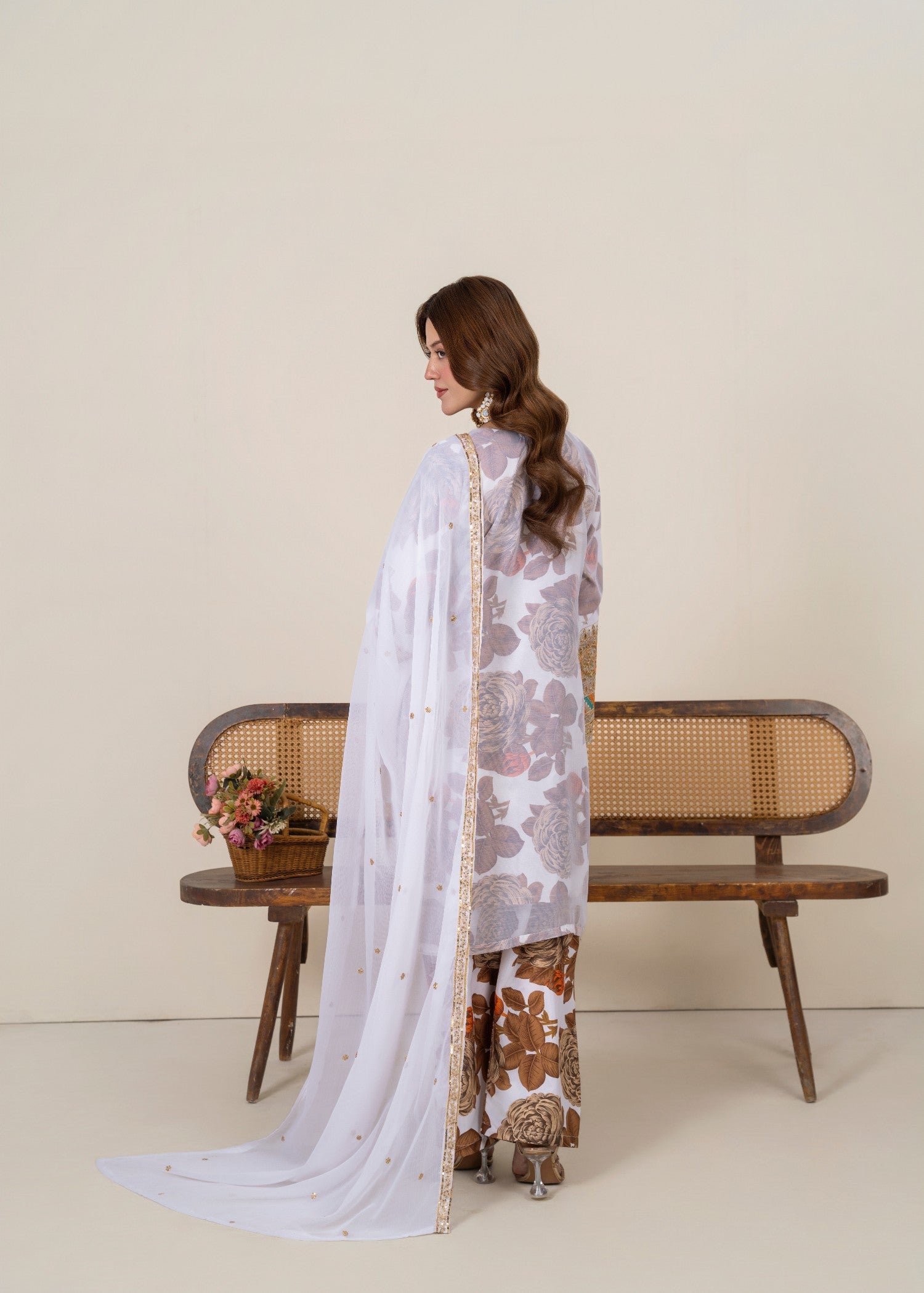 chiffon Kurta Set in White