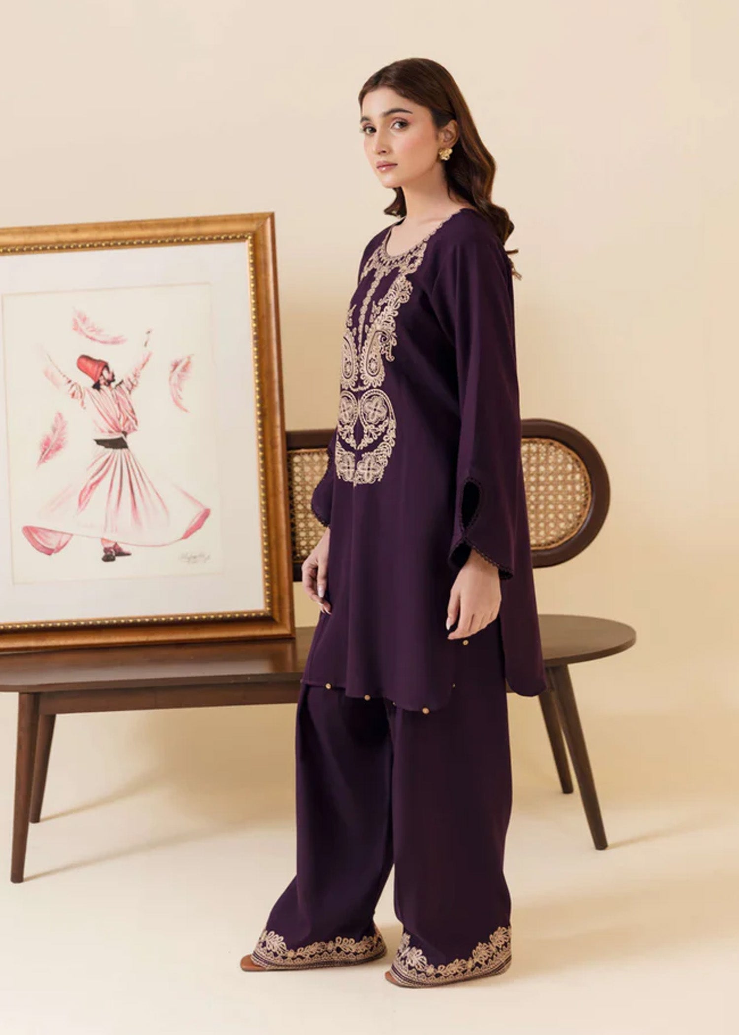 dhanak Kurta Set in Deep purple