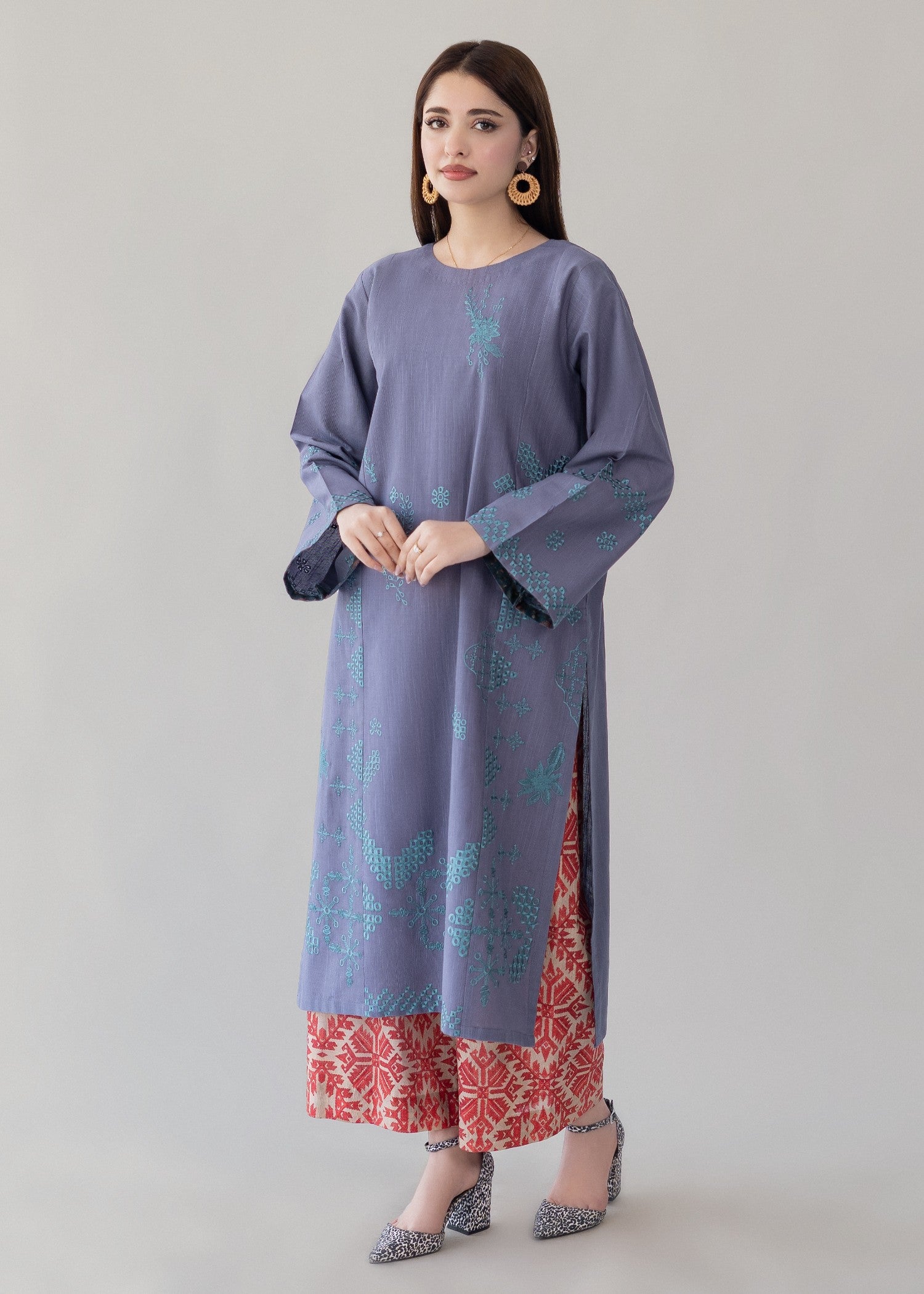 slub khaddar Kurta Set in Grey