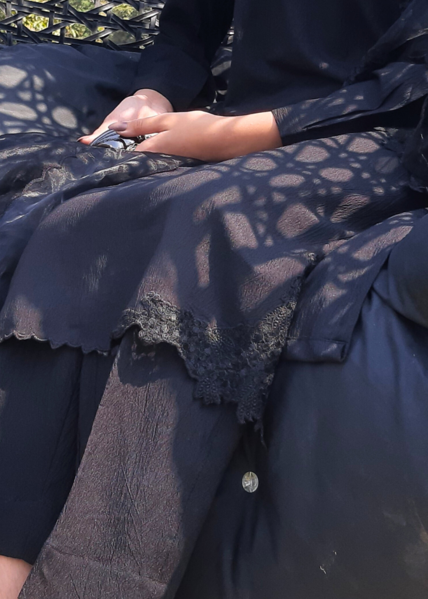 textured grip Kurta Set in Black
