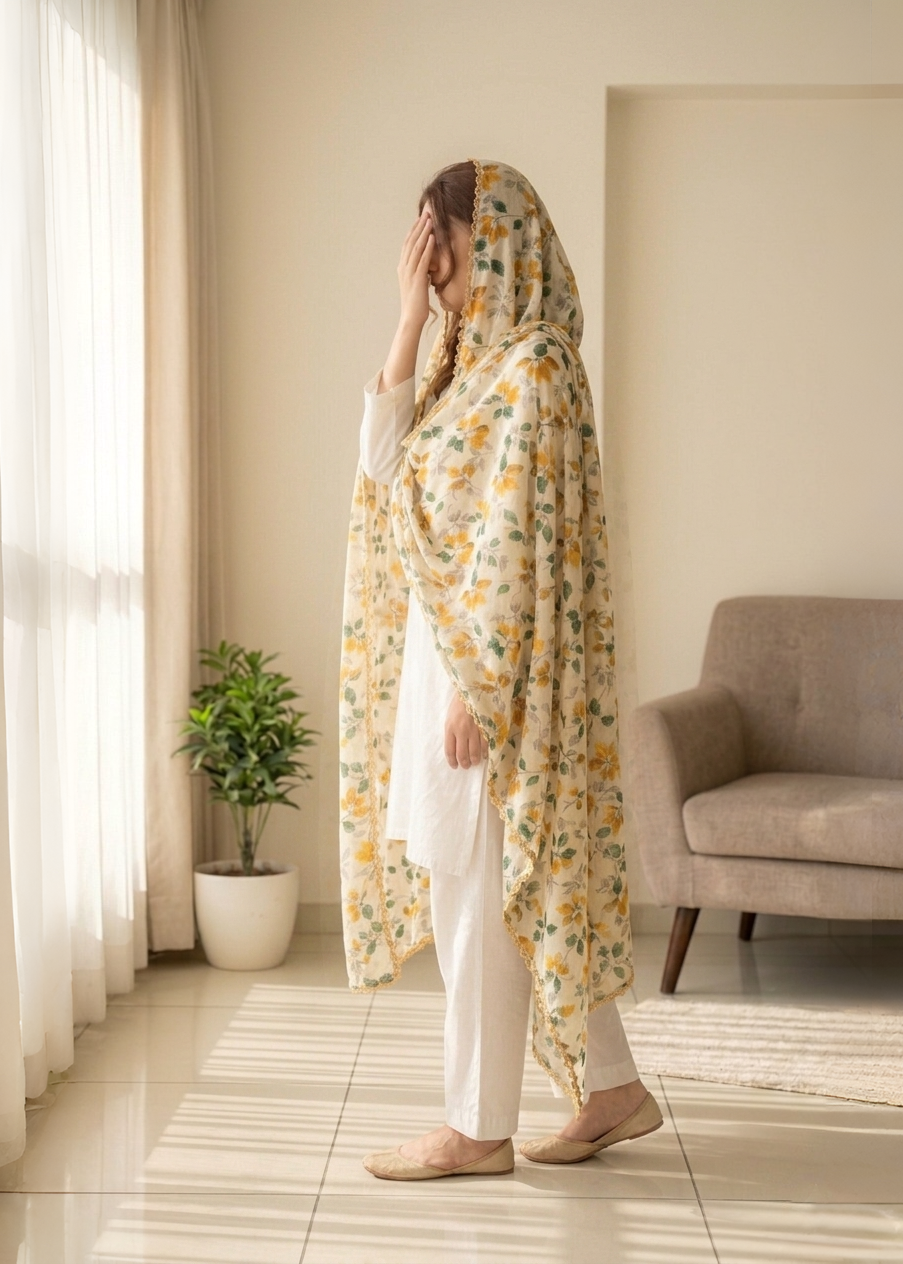 lawn Chaddar in Cream, mustard