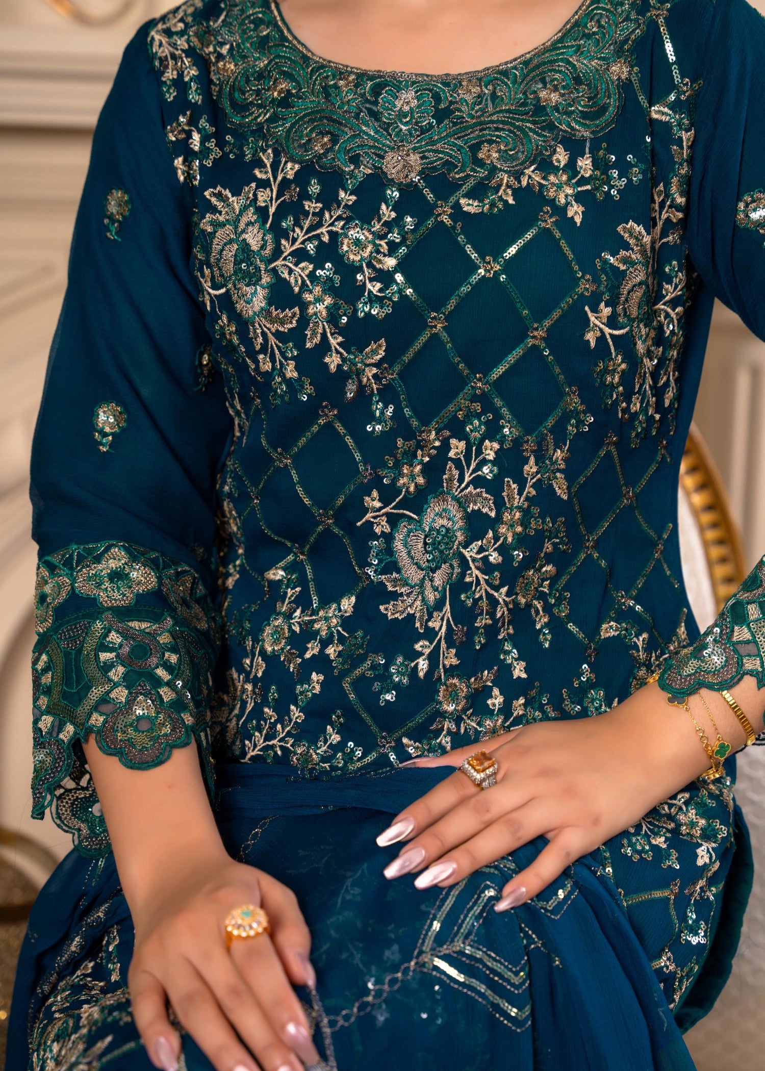 crinkle Kurta Set in Teal