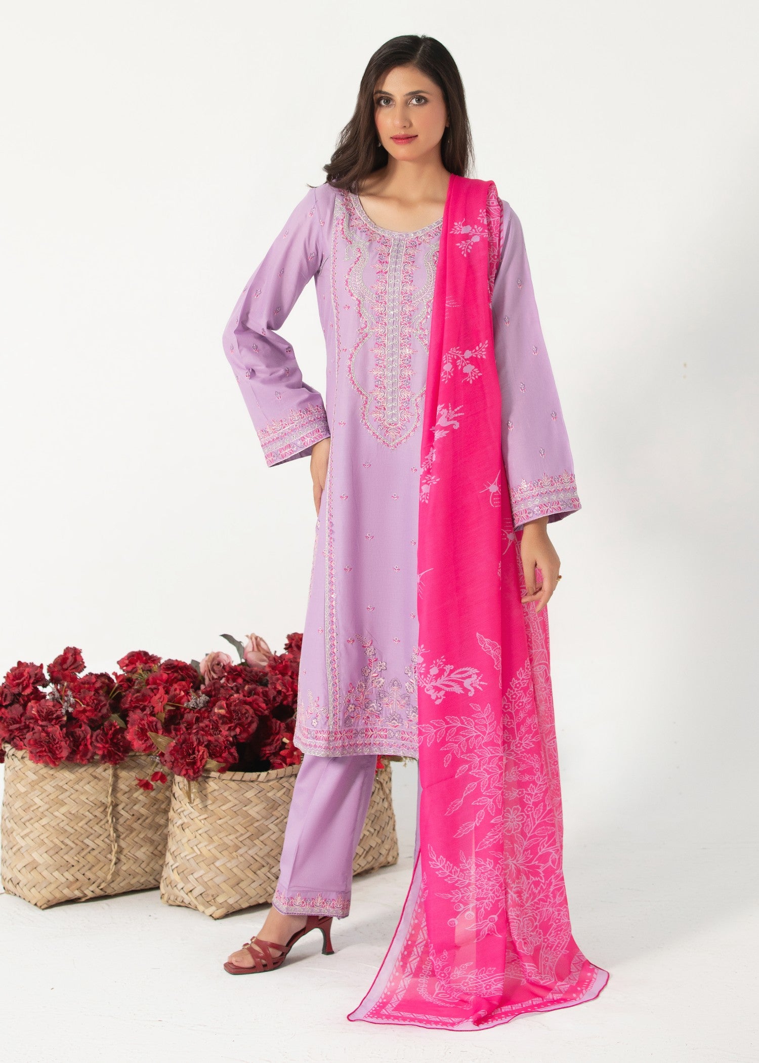 cotton Kurta Set in Bright lavender