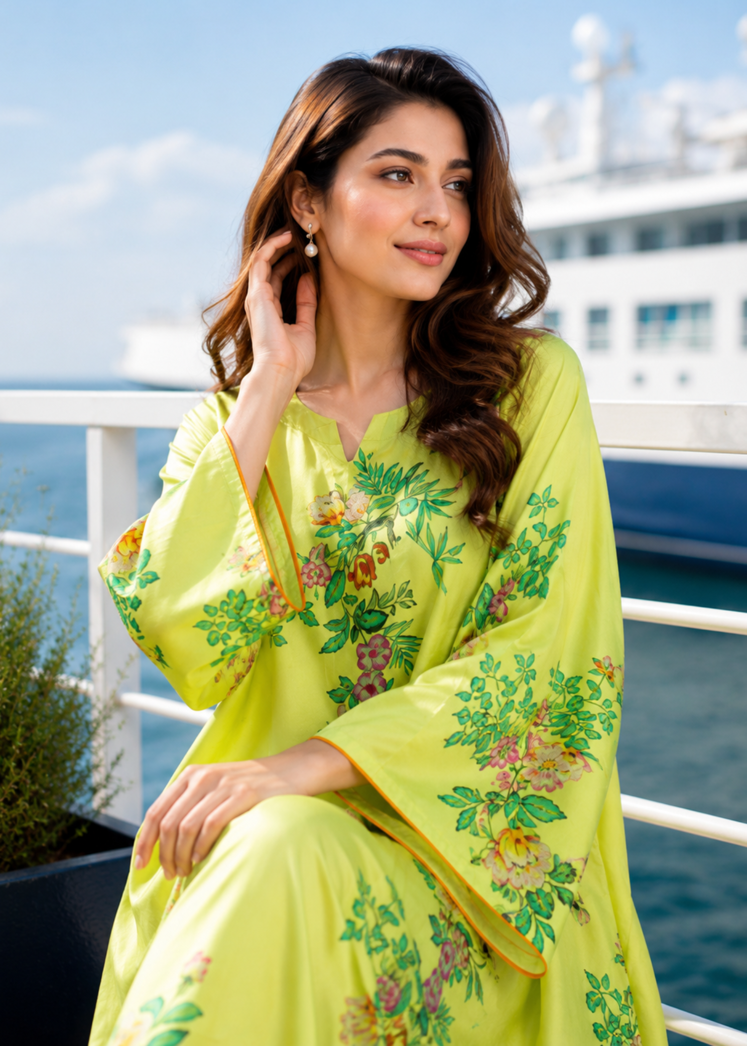 silk charmeuse Kaftan in Yellow