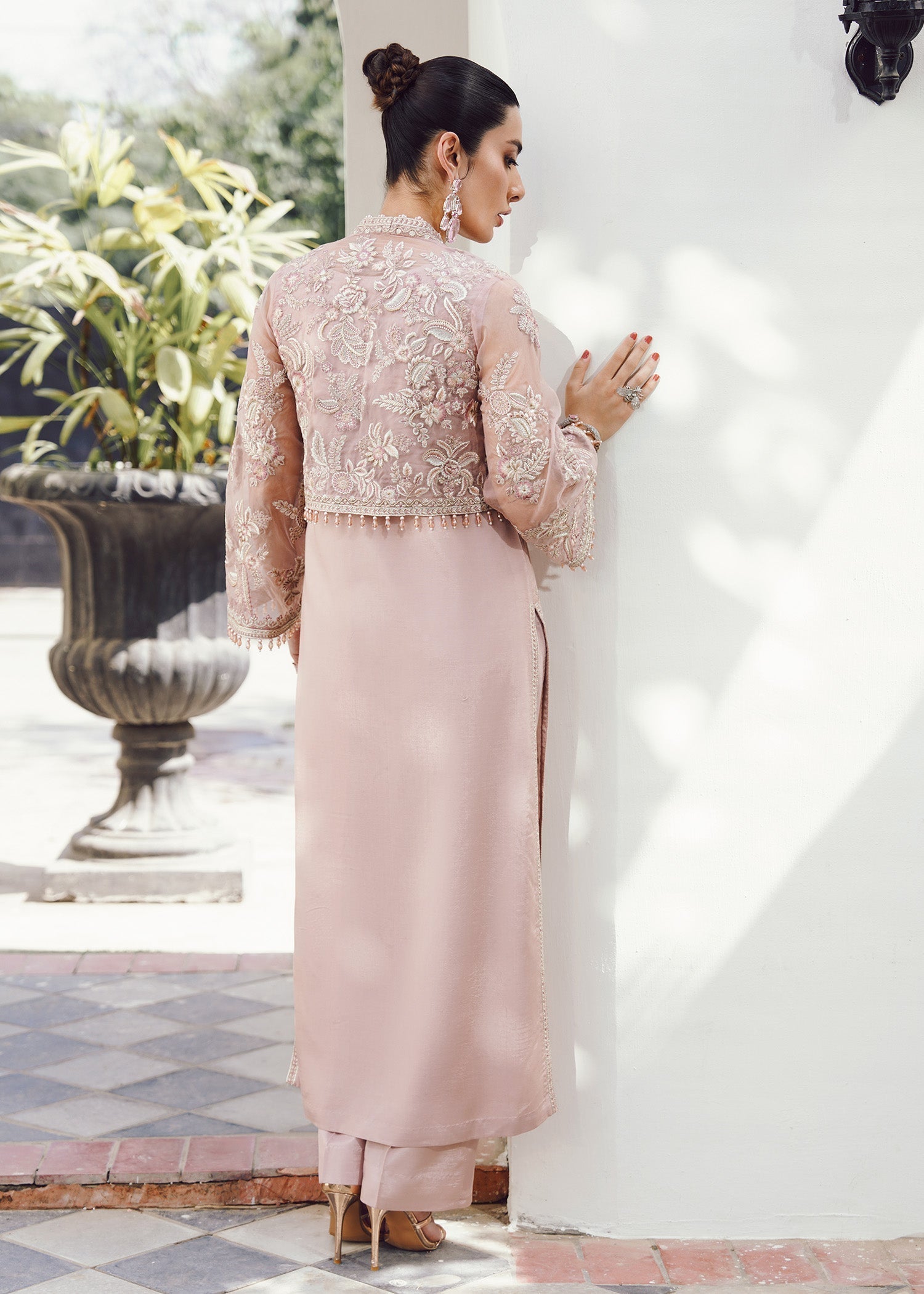 raw silk Kurta Set in Tea rose pink