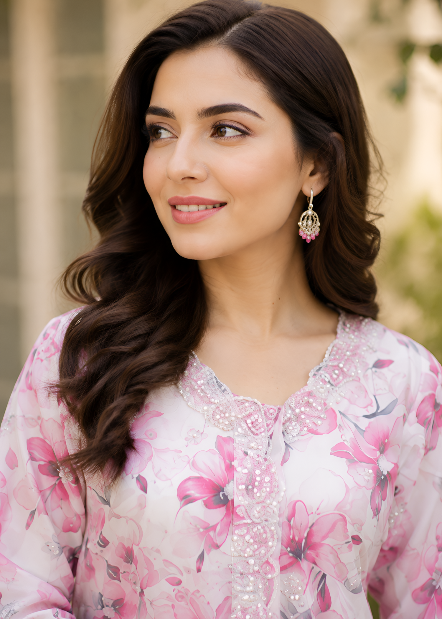 crepe Short Frock in Hot pink