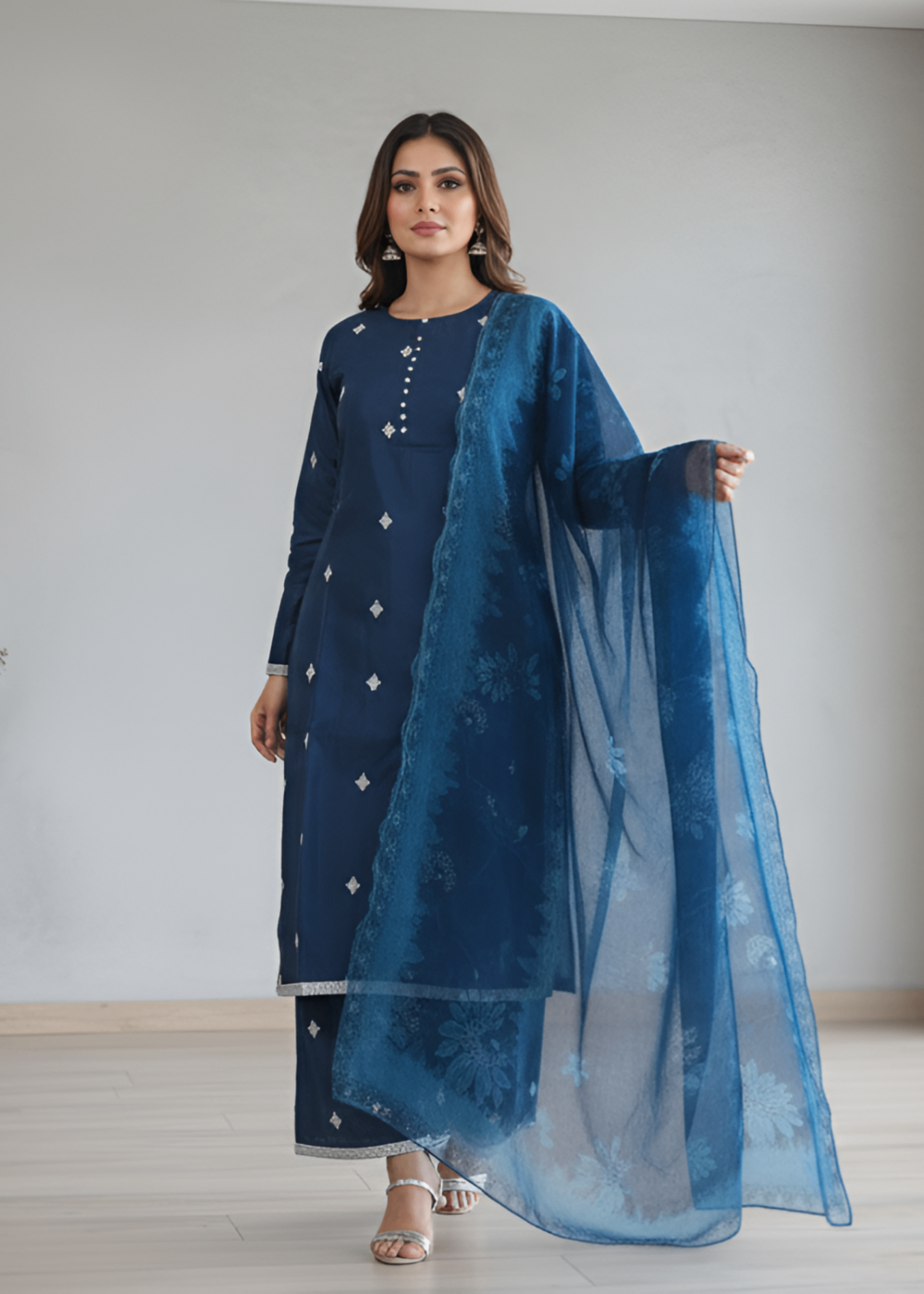 raw silk Kurta Set in Ocean blue