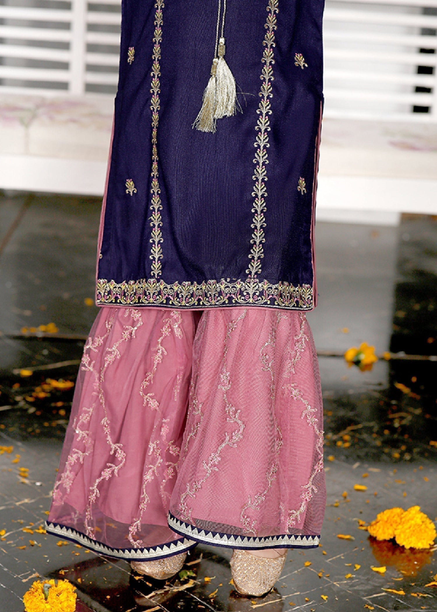raw silk Gharara in Navy blue