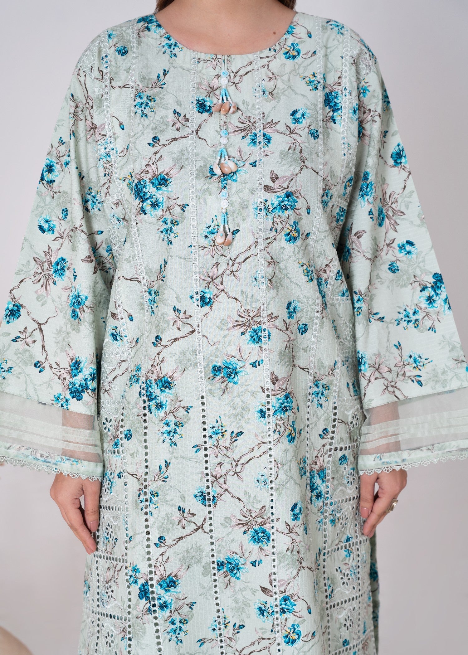 khaddar Kurta Set in White, sky blue