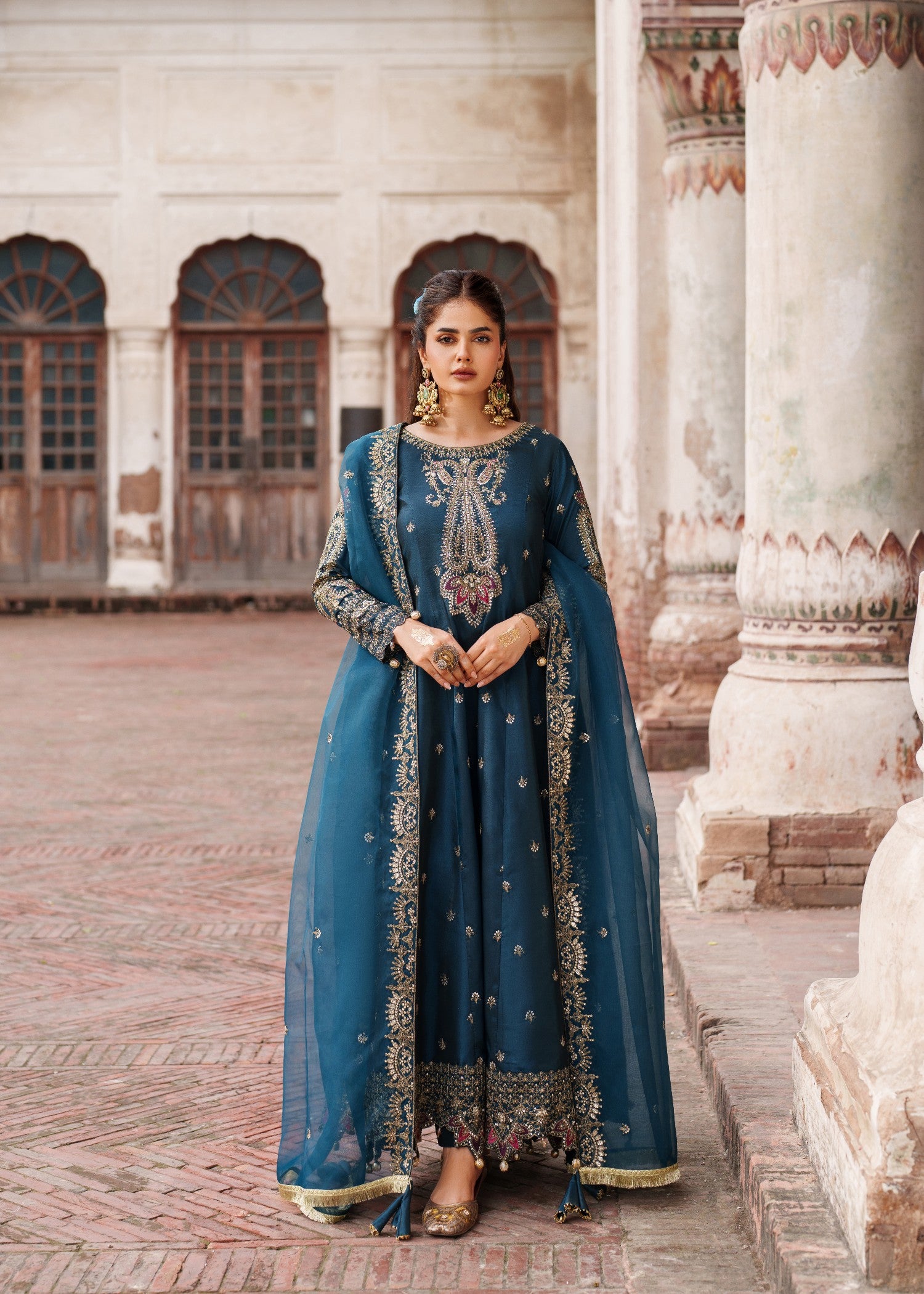 kattan silk Anarkali in Teal