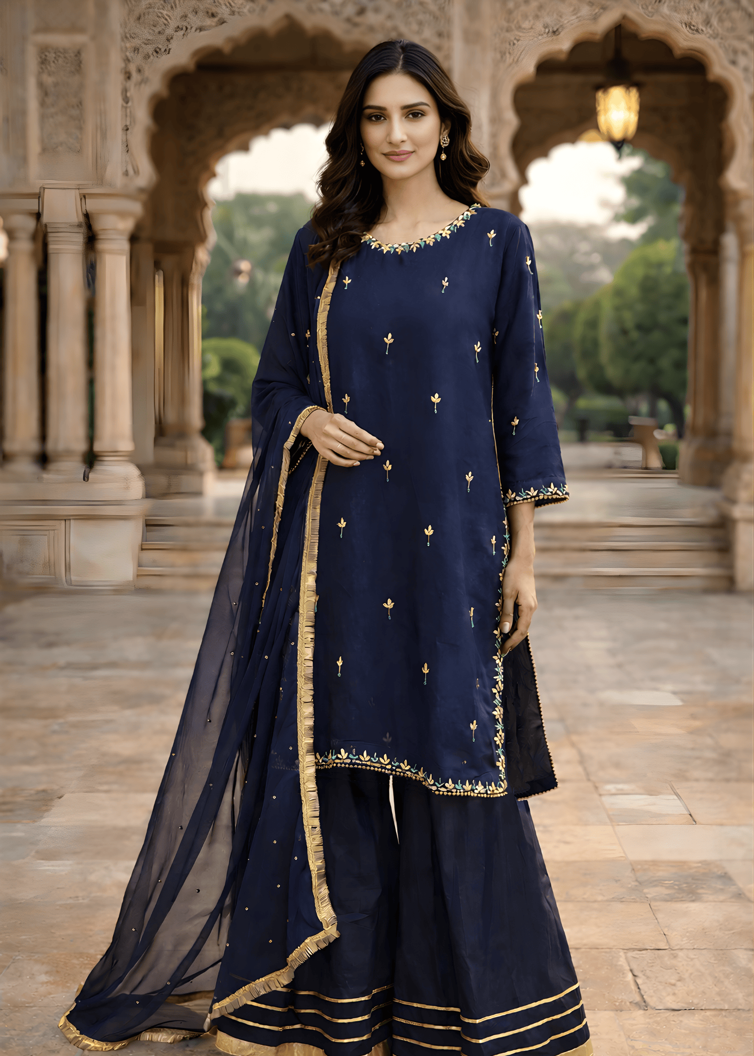 chiffon Sharara in Navy blue