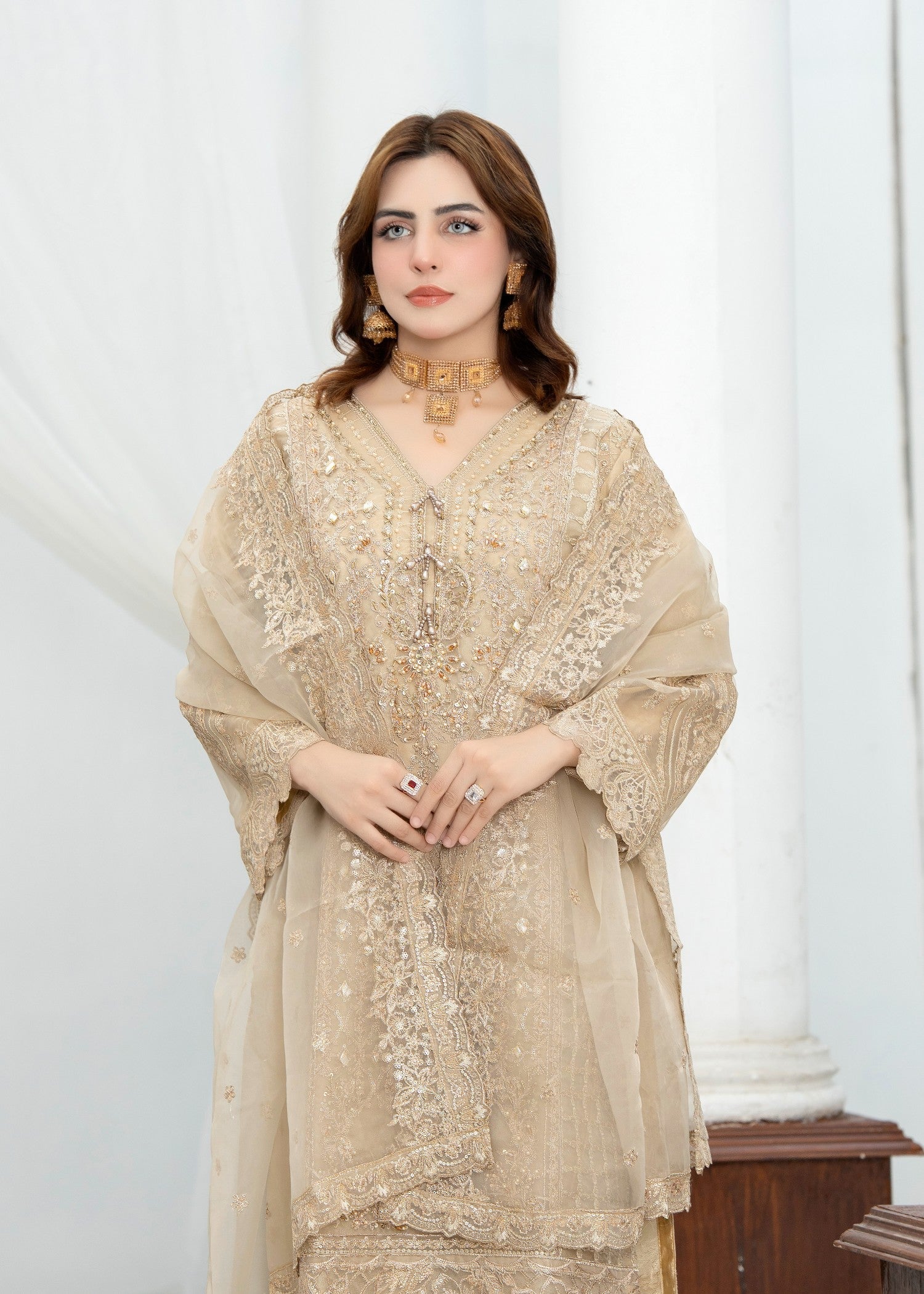 chiffon Kurta Set in Vanilla