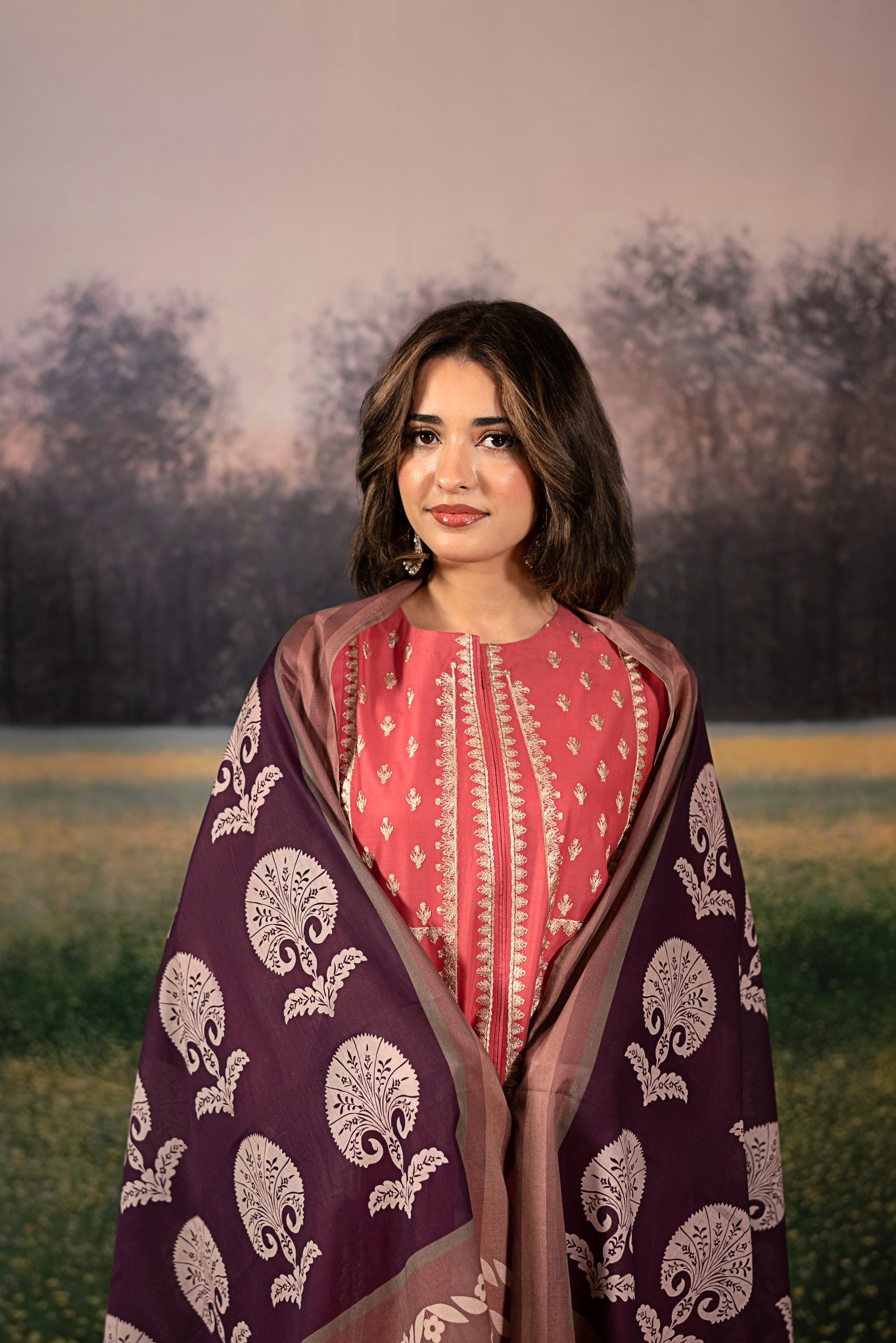 lawn Kurta Set in Salmon