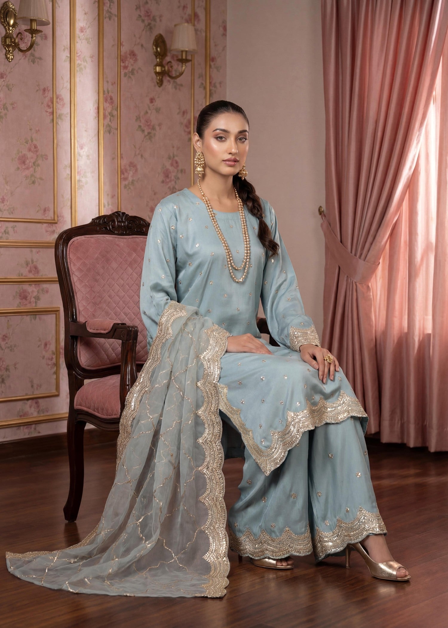 kattan silk Kurta Set in Powder blue