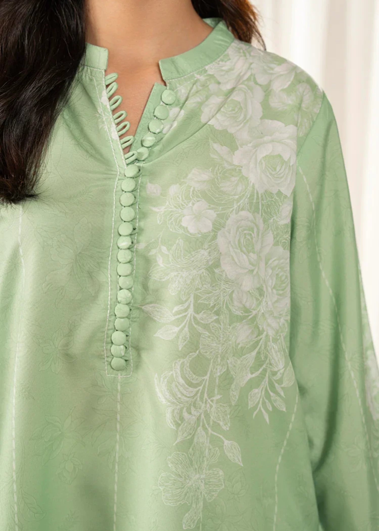 cambric Kurta Set in White, yellow green