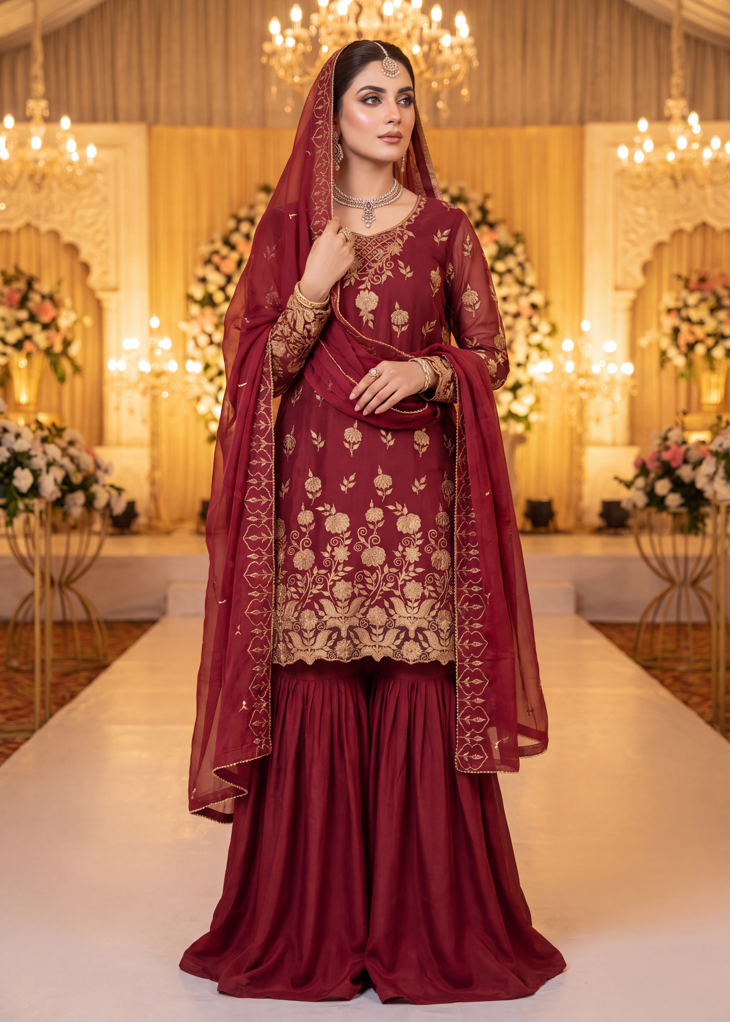 chiffon Unstitched in Maroon