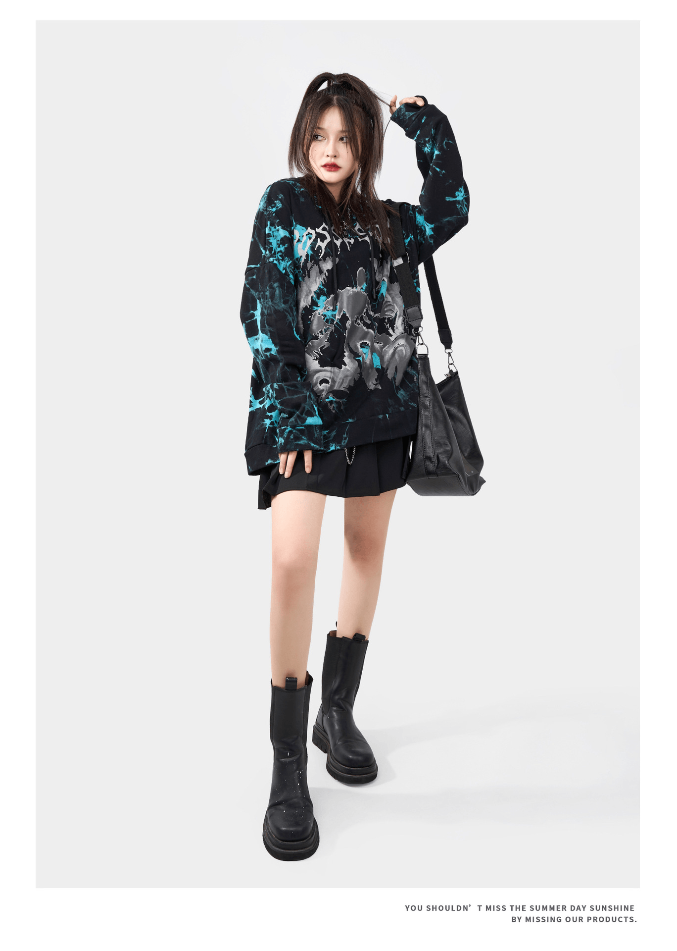 Dark Abstract Pattern Printed Casual Hooded Sweatshirt