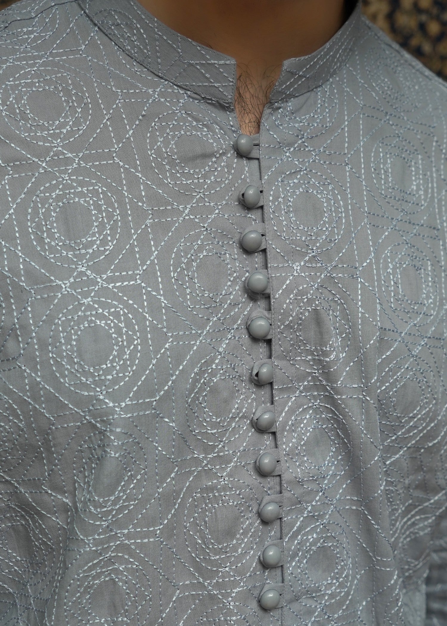 cotton Kurta Set in Steal grey