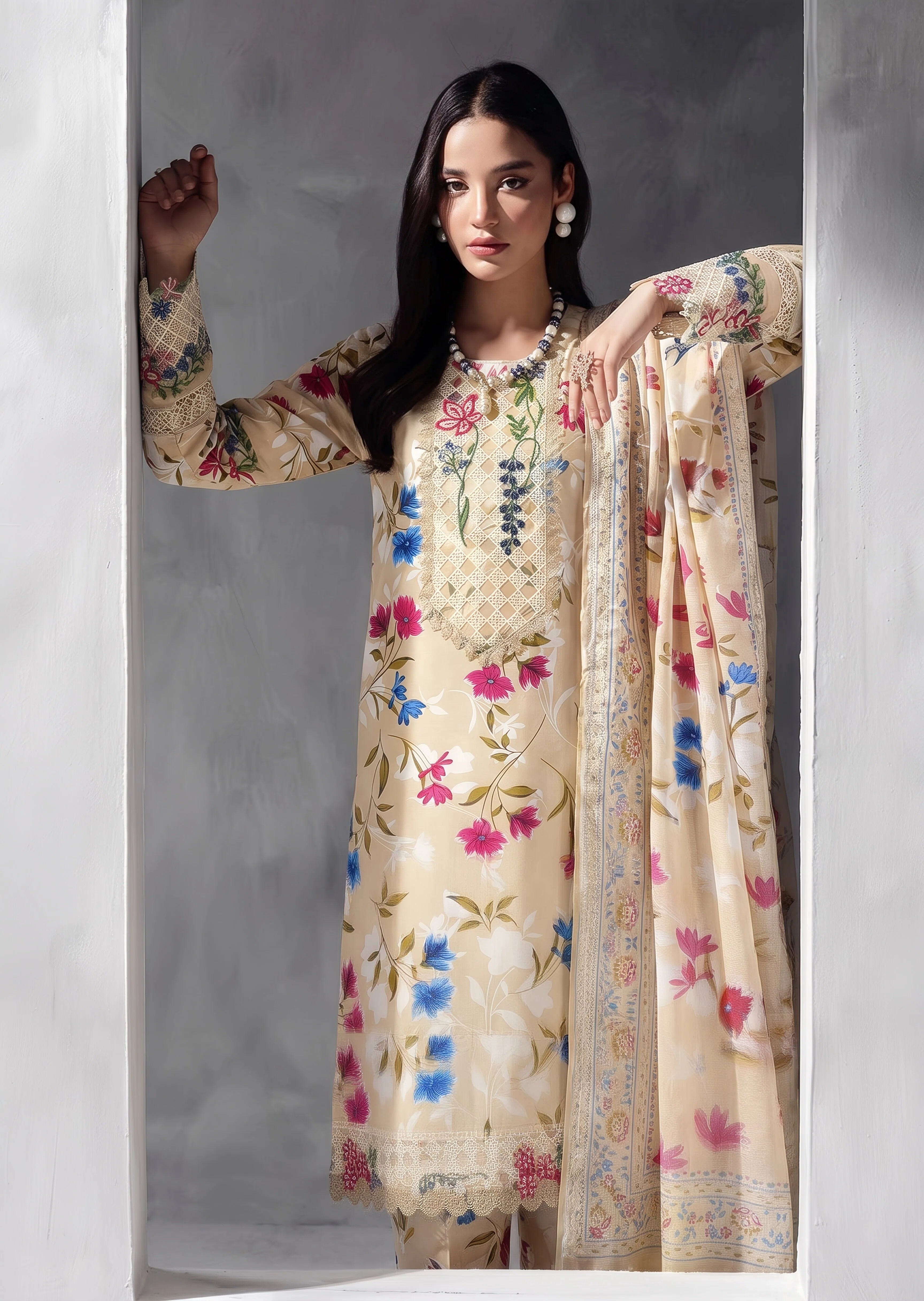blended grip silk Kurta Set in Multi
