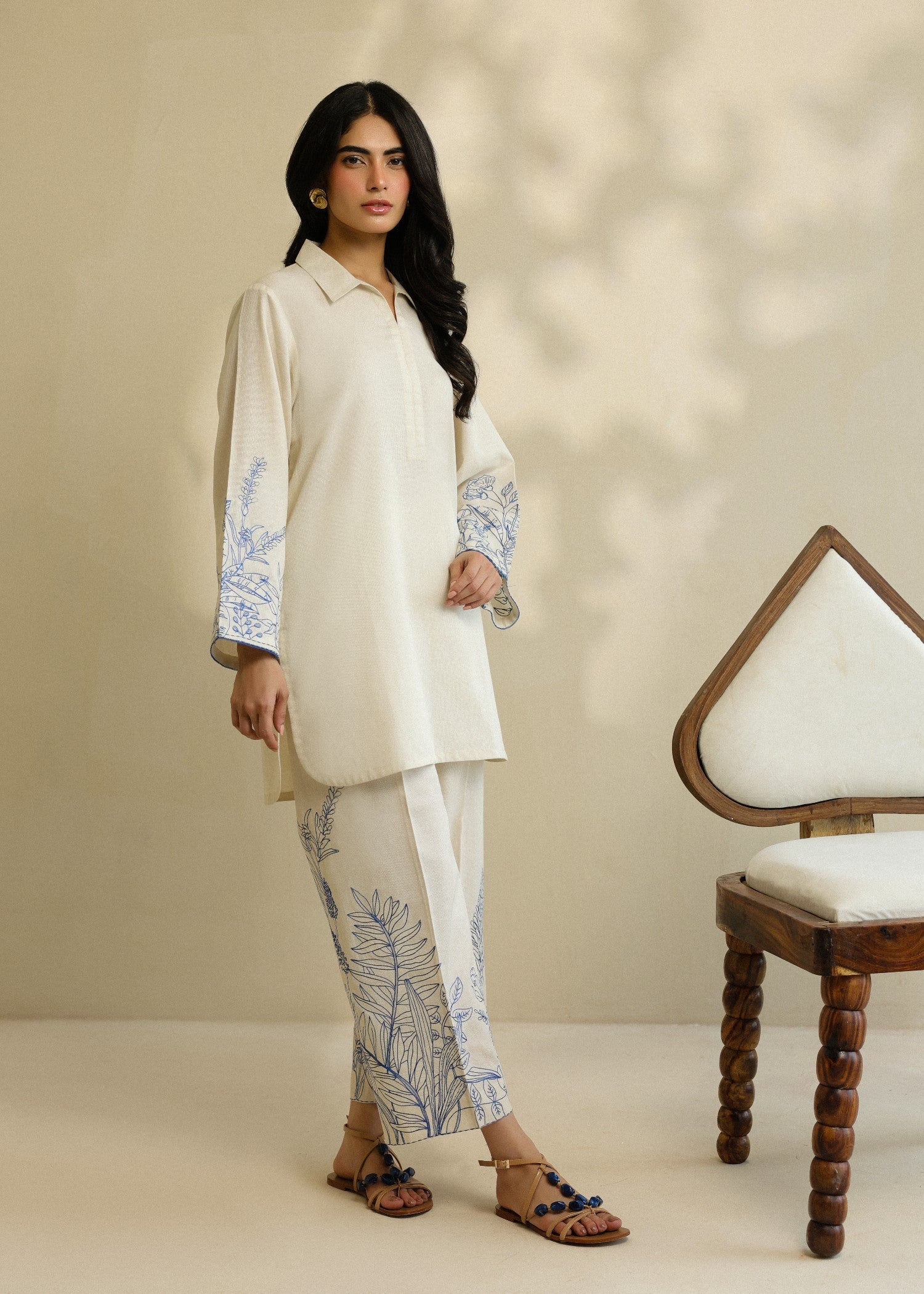 self jacquard Co Ord Sets in Ivory