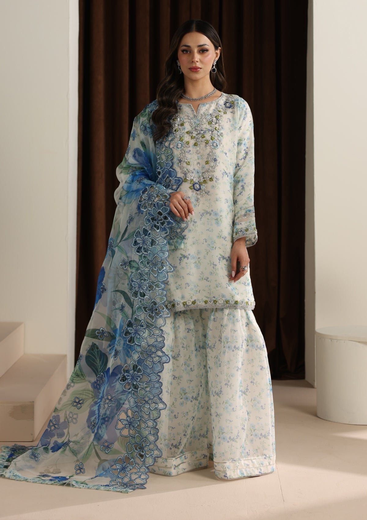 organza Kurta Set in Sky blue