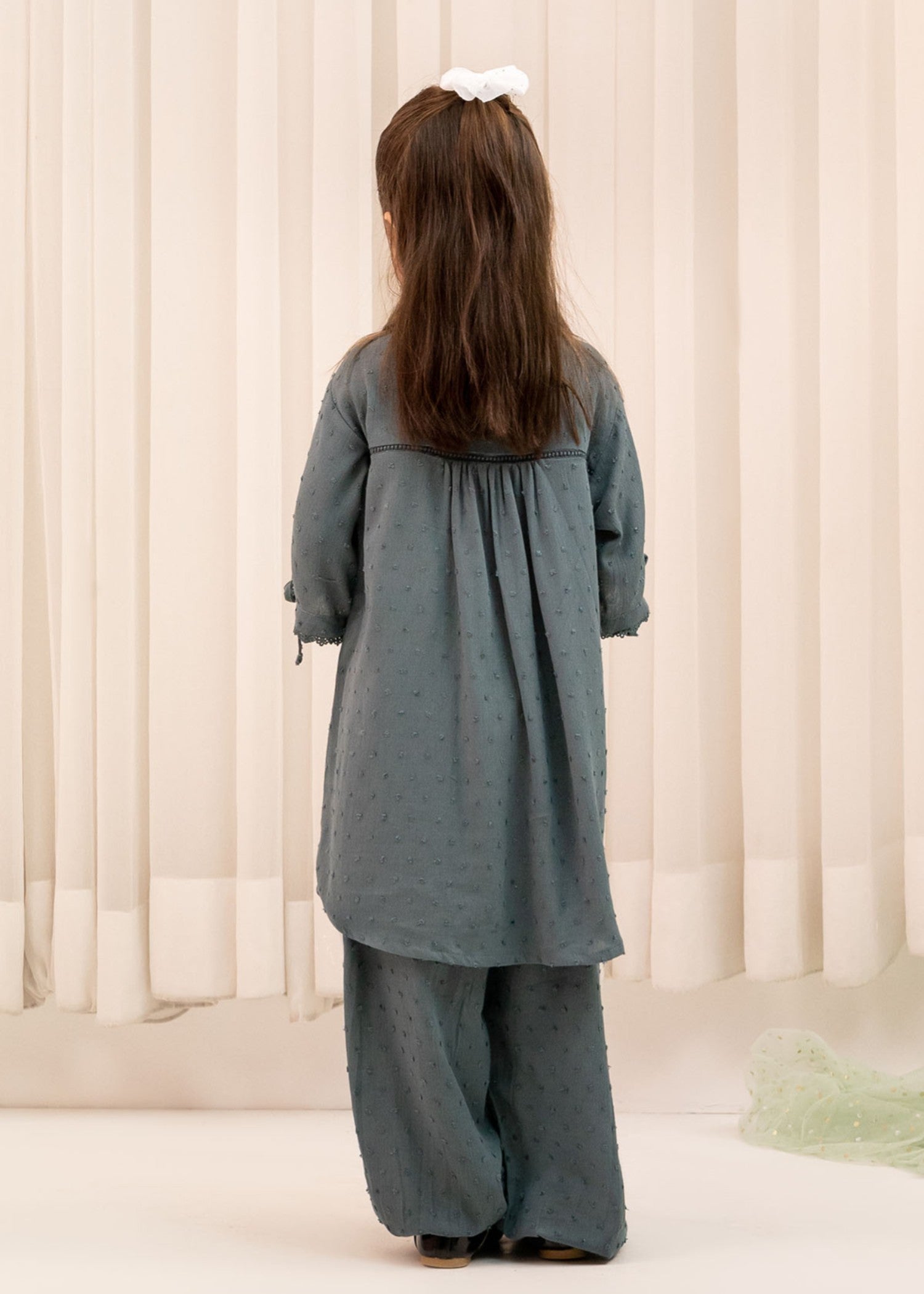 textured chambray Short Frock in Charcoal