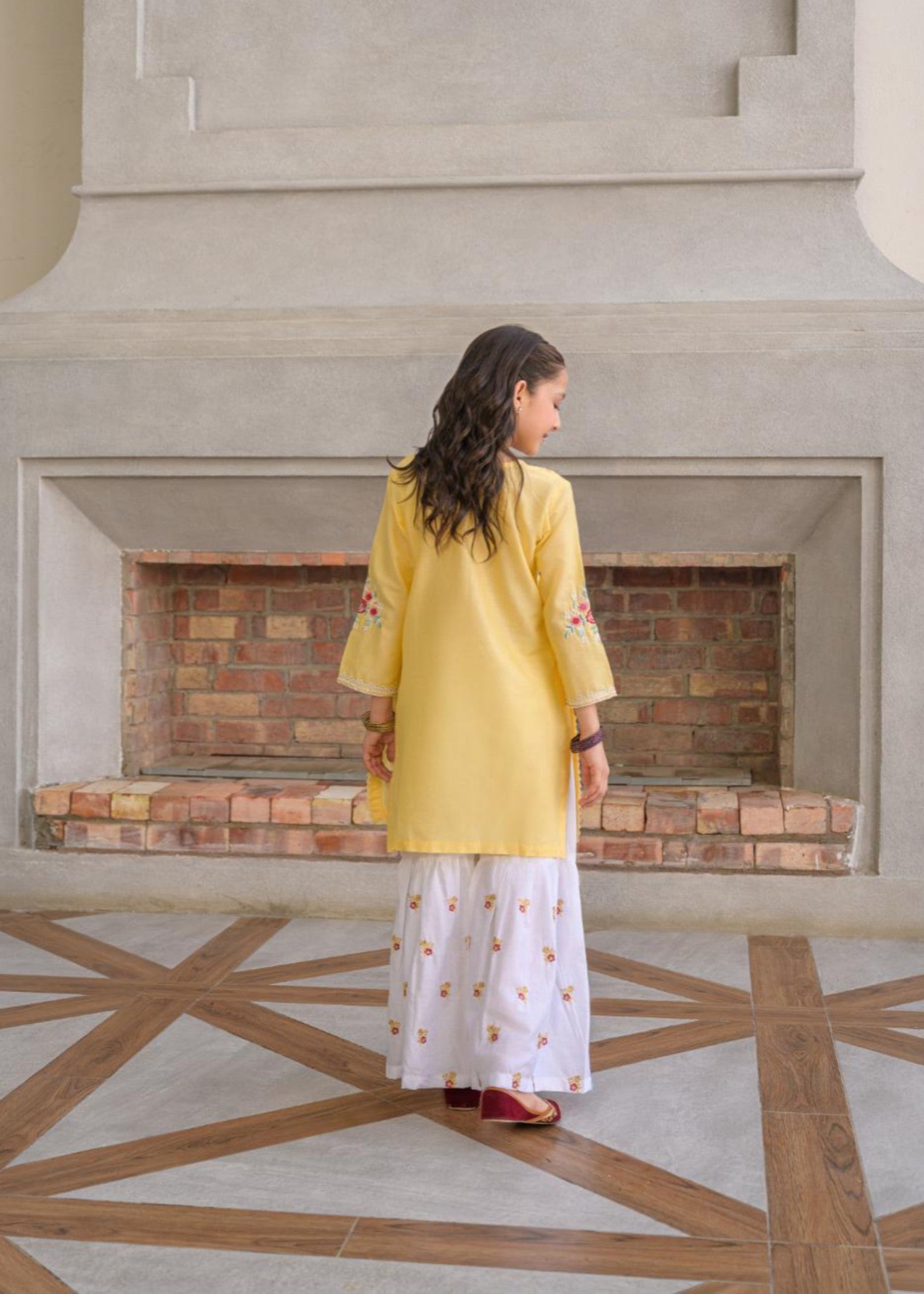 lawn Gharara in Lemon