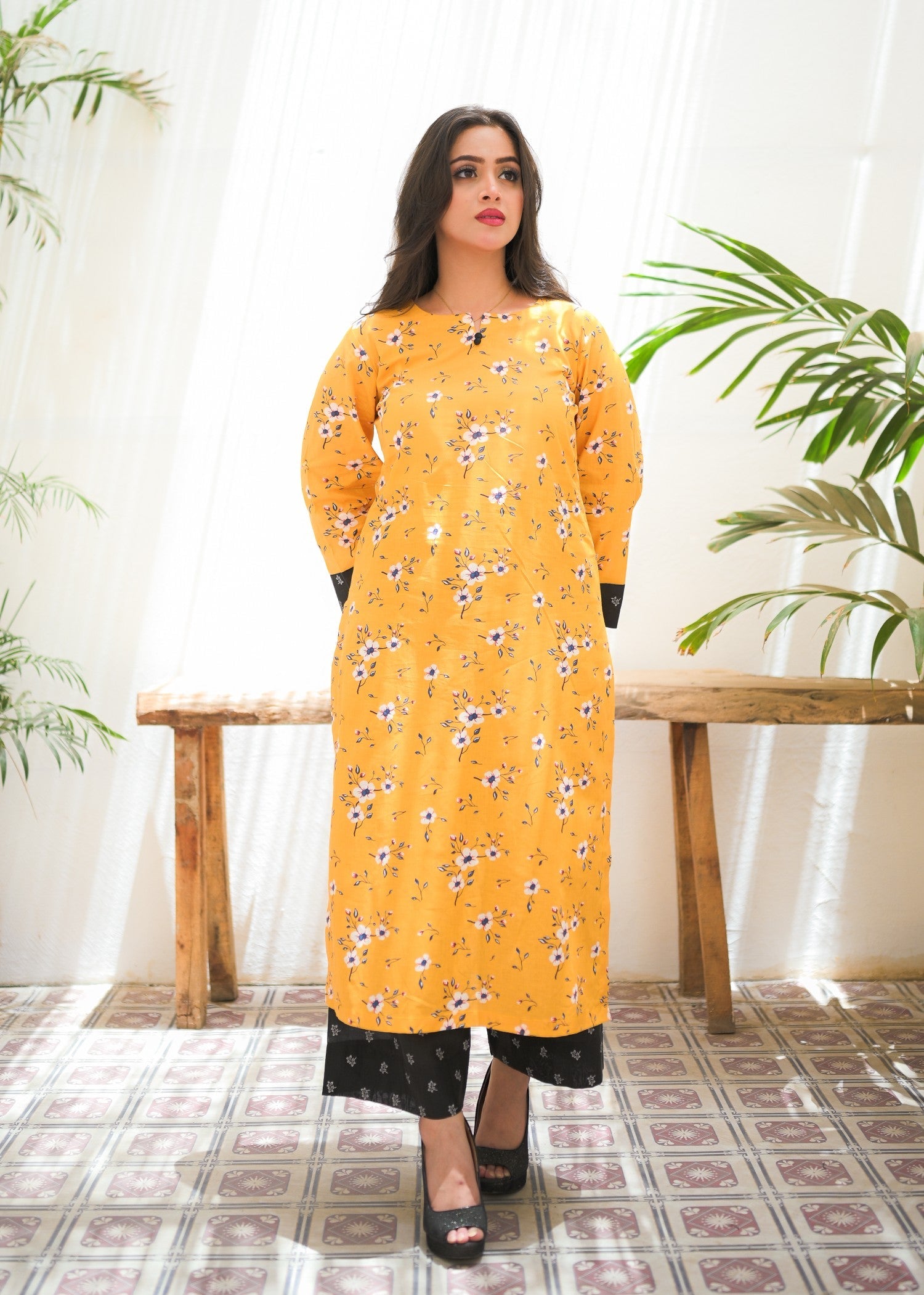 lawn Kurta Set in Autumn gold