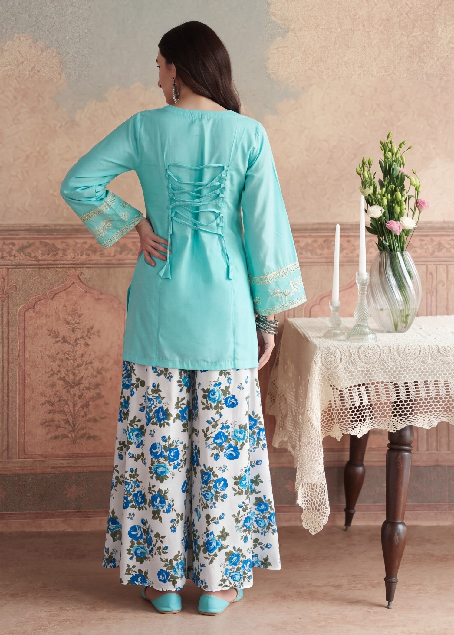 lawn Sharara in Turquoise