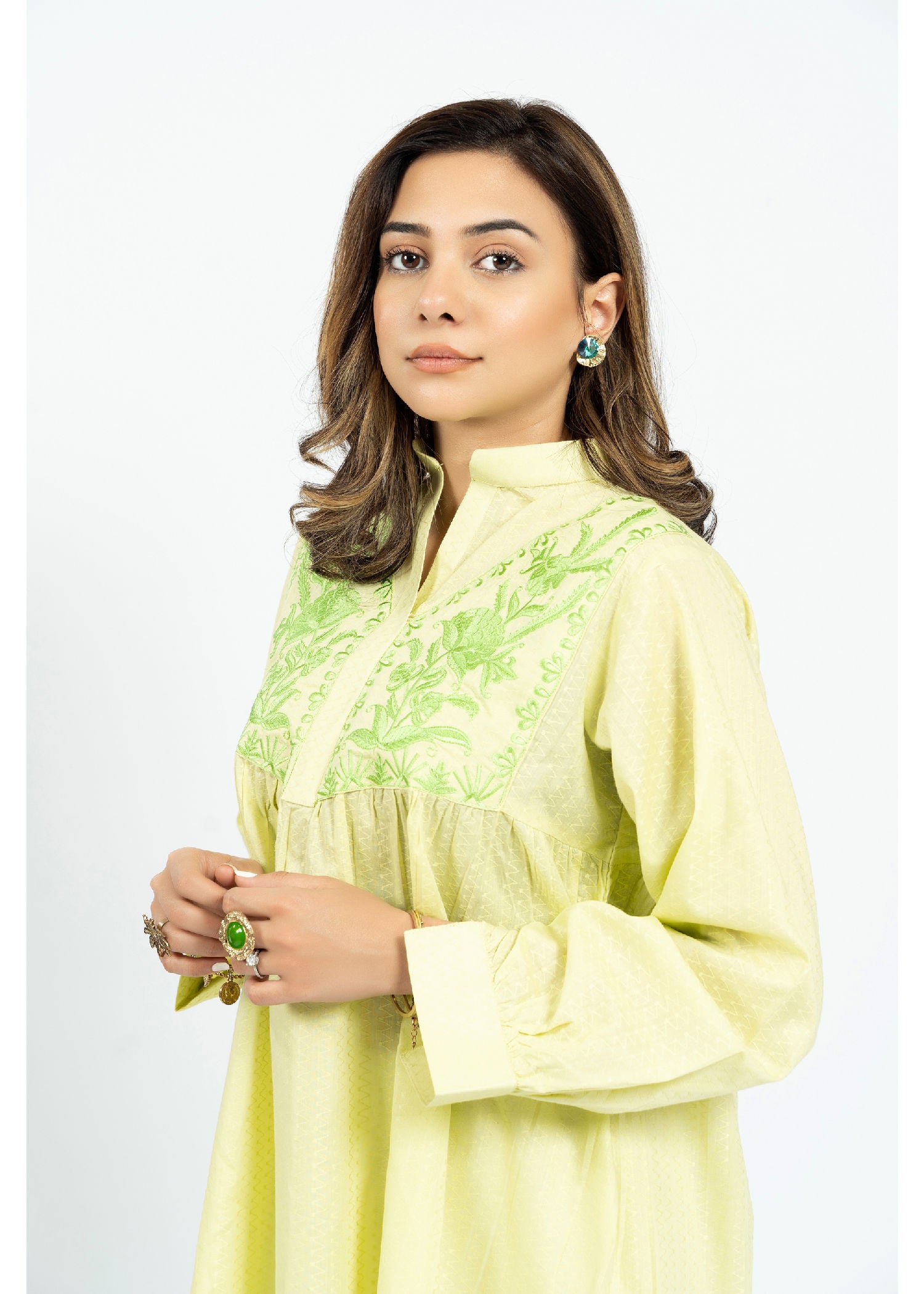 cotton Short Frock in Key lime