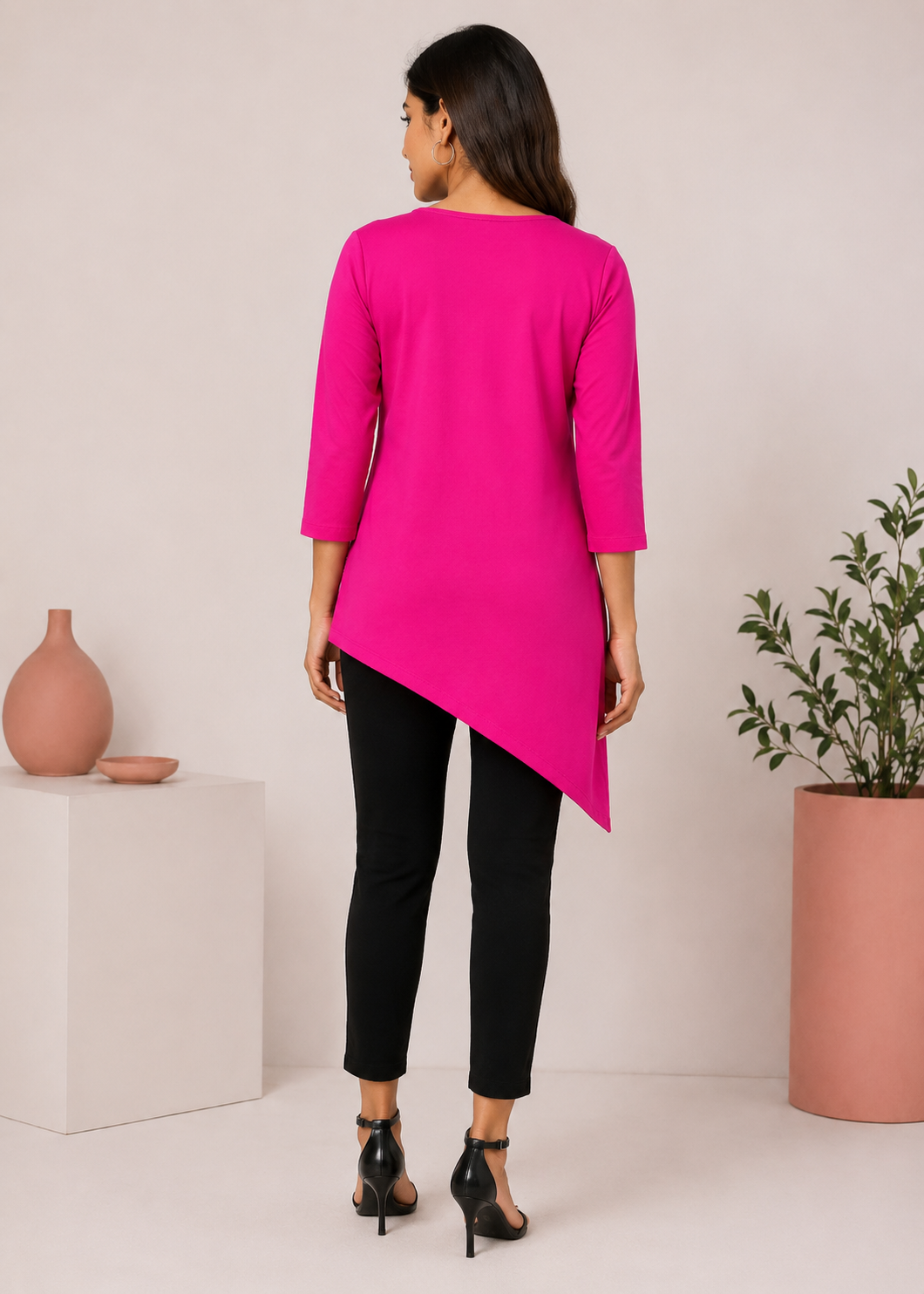 cotton jersey Top in Hot pink
