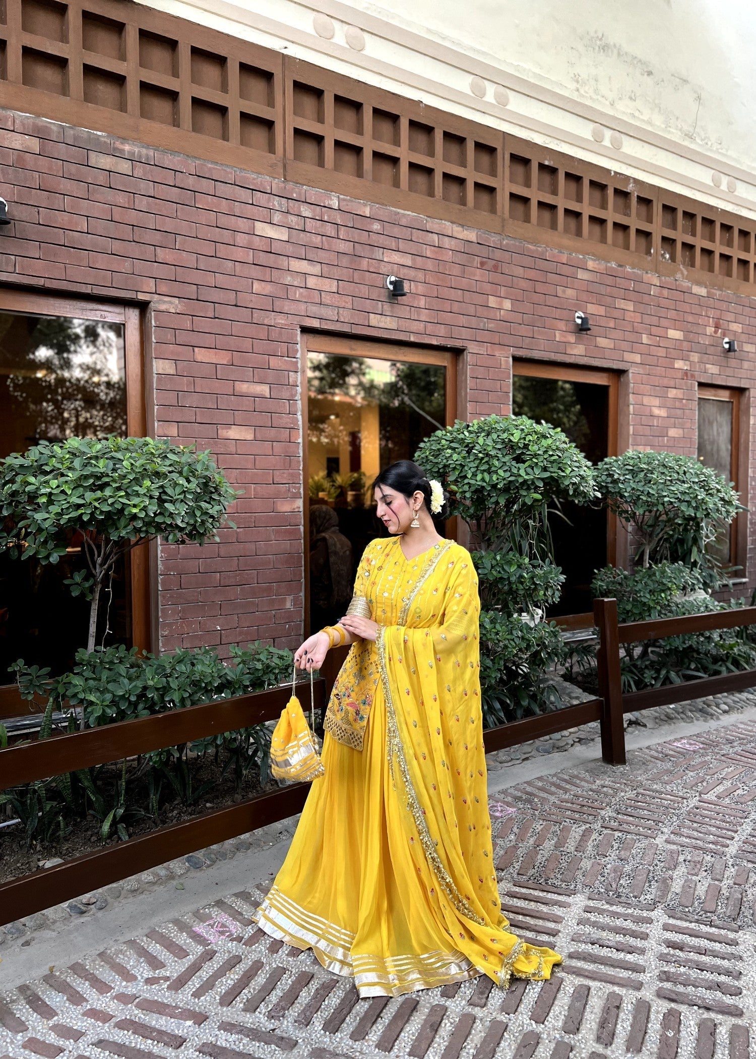chiffon Lehenga in Yellow