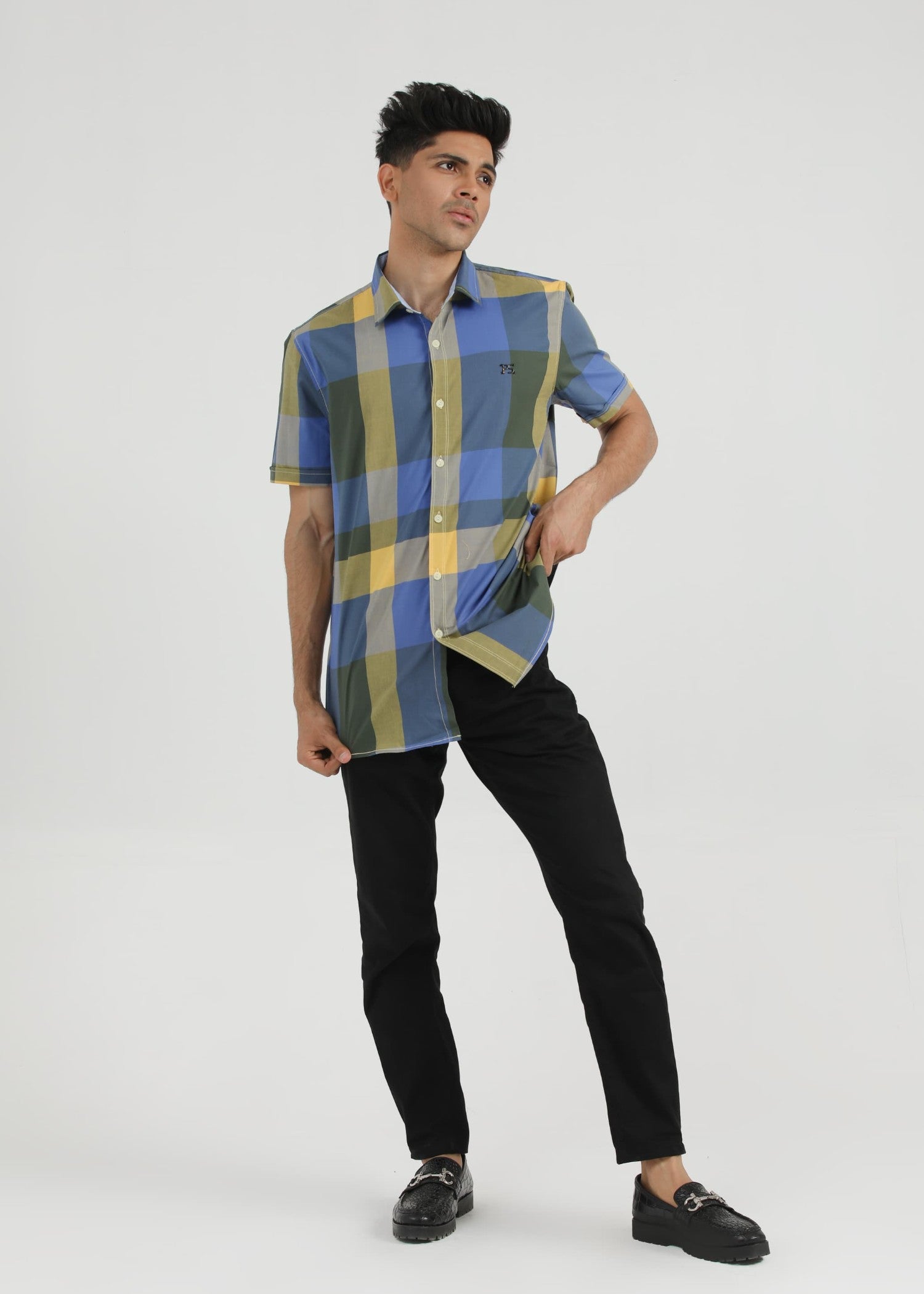 cotton dobby Casual Shirt in Blue