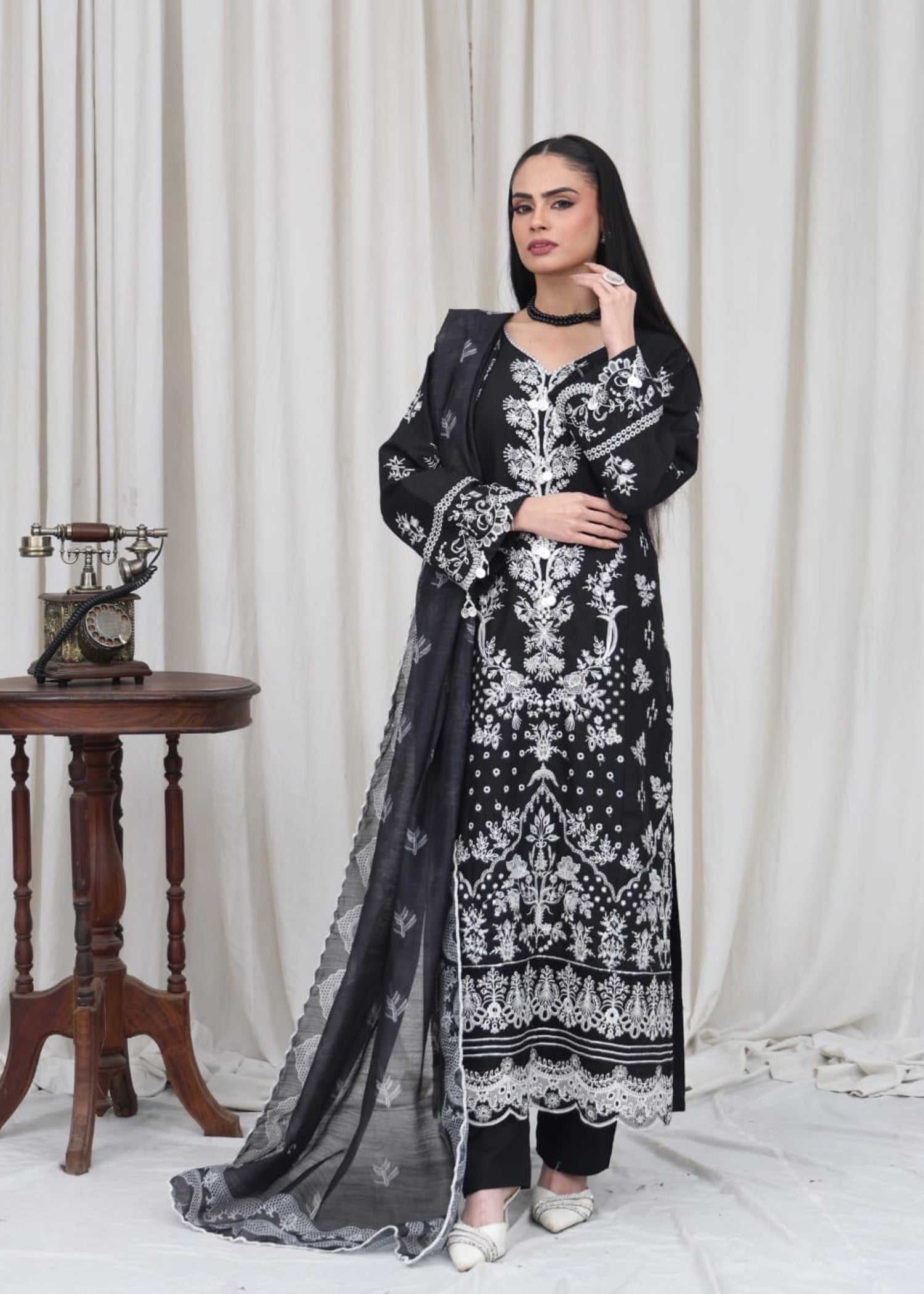 cotton krandi Kurta Set in Black