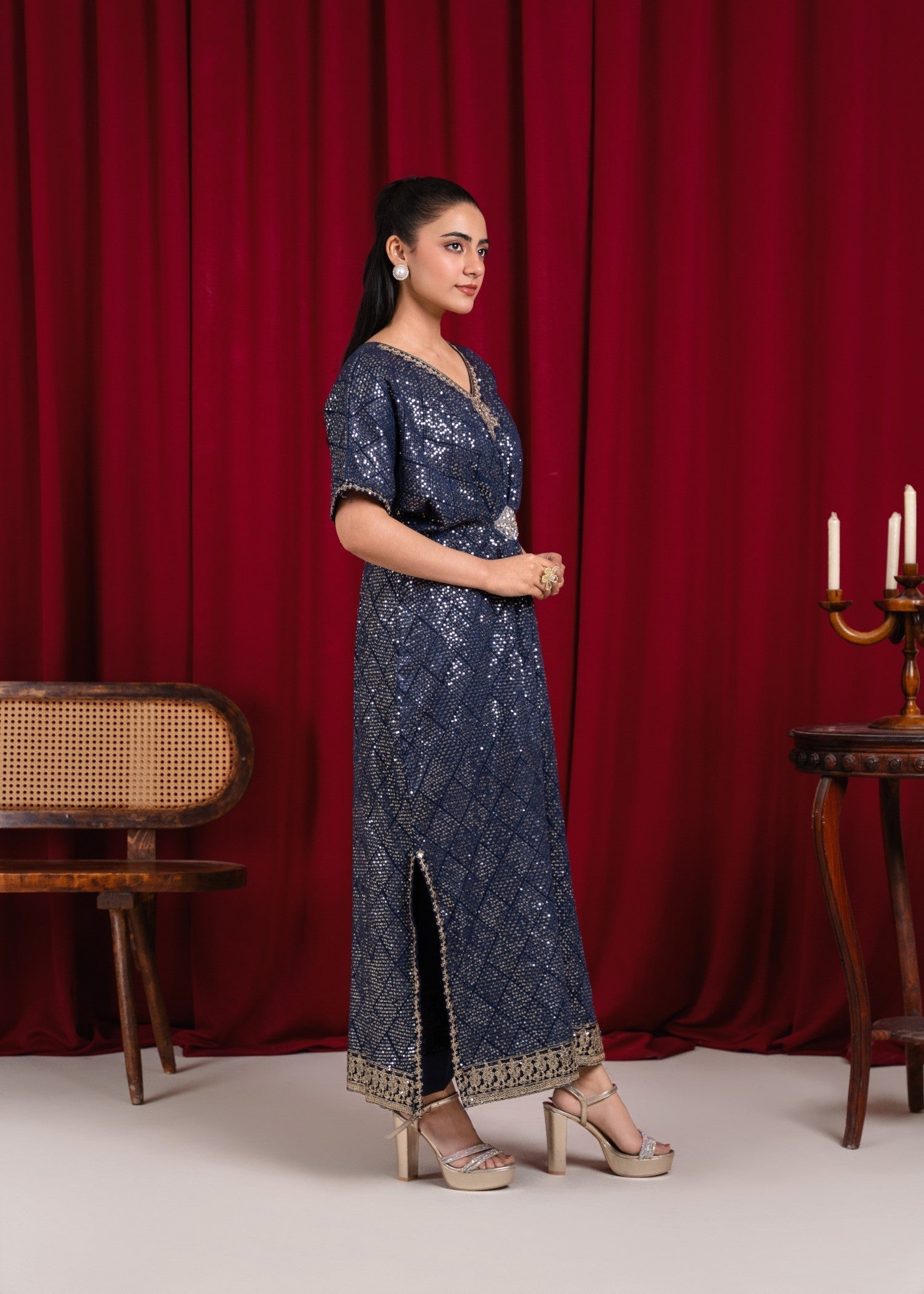 chiffon Kaftan in Navy blue