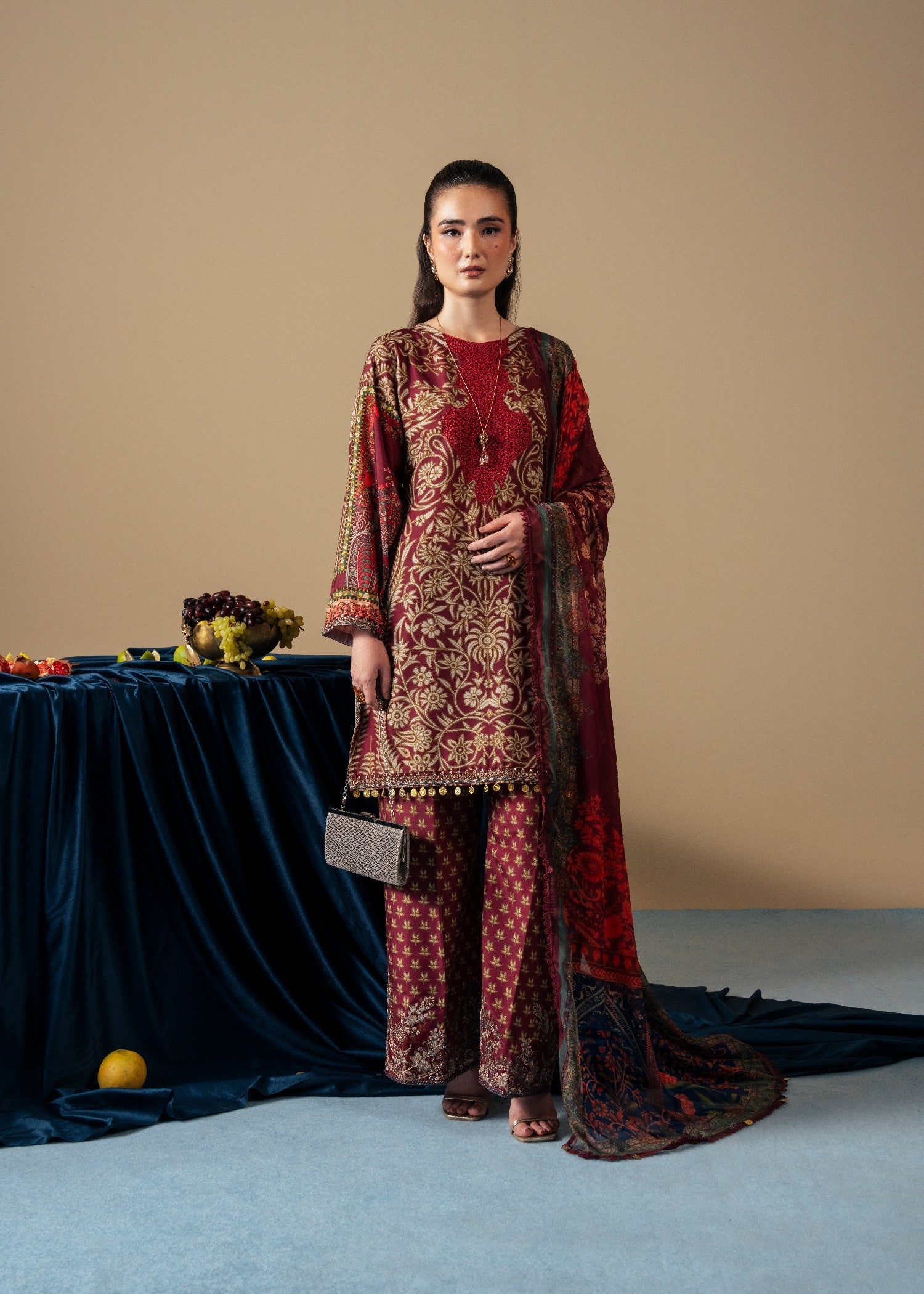 poly silk Kurta Set in Maroon