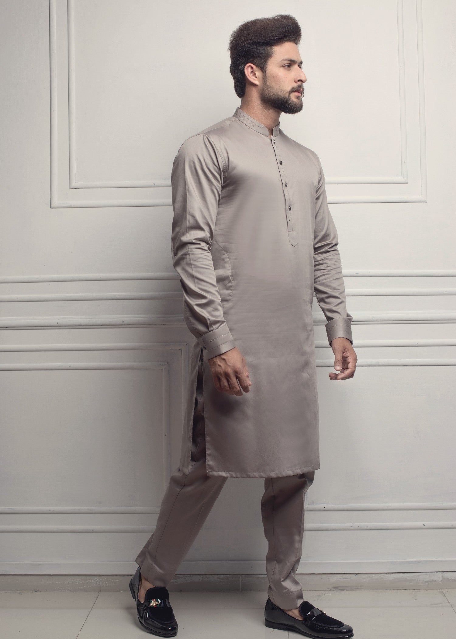 cotton satin Kurta Set in Beige