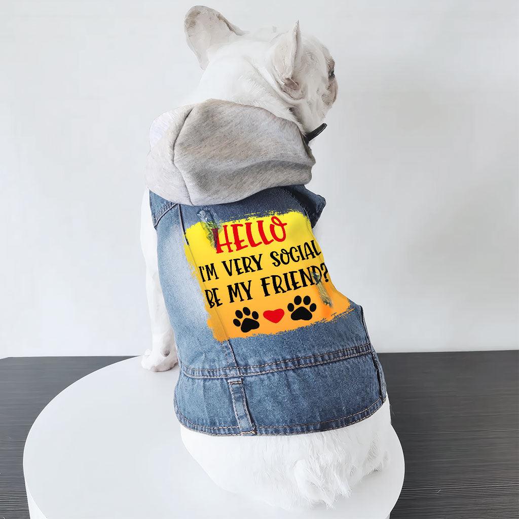 Friend Dog Denim Jacket - Colorful Dog Denim Coat - Printed Dog Clothing