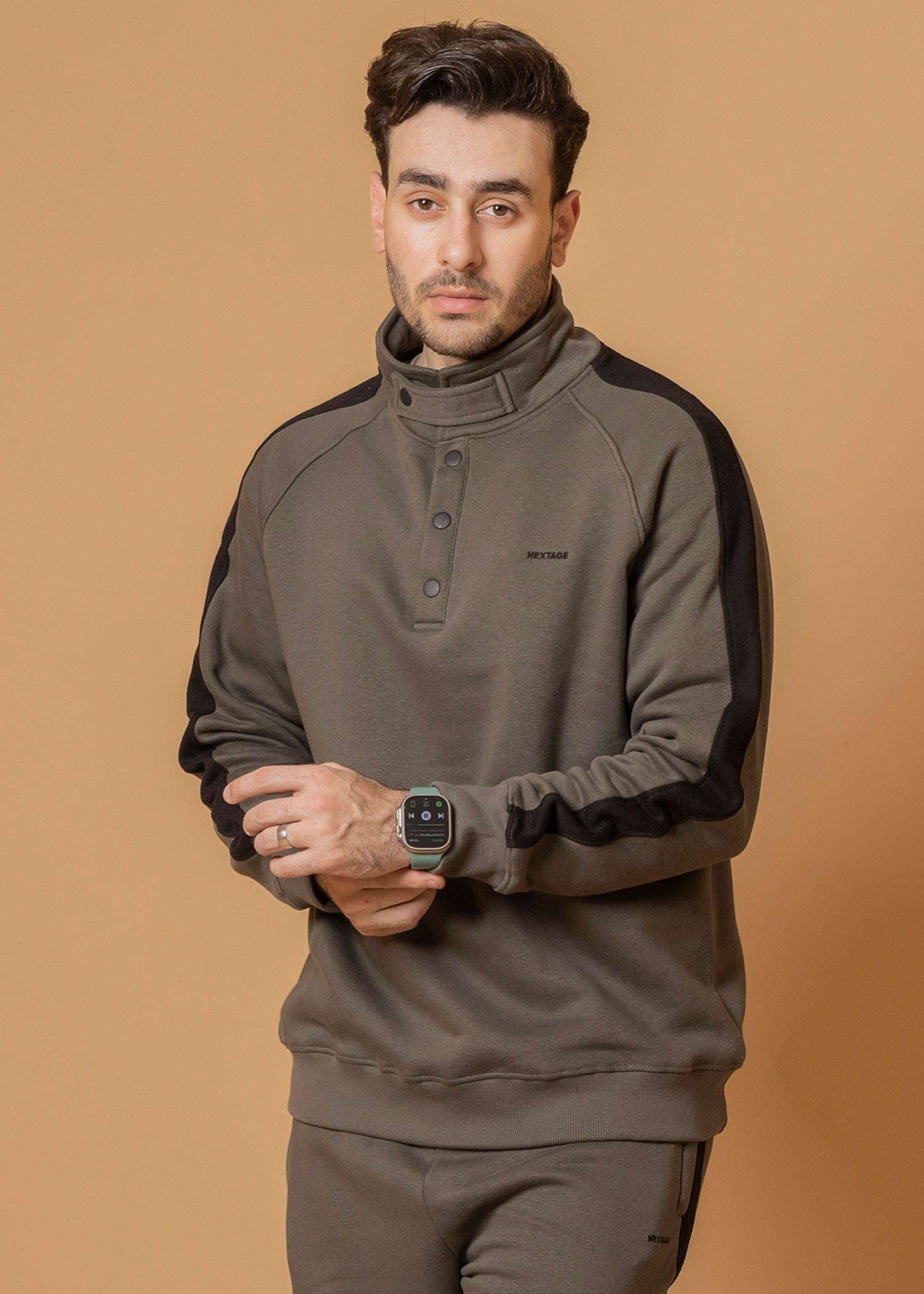 fleece Tracksuit in Black, forest green